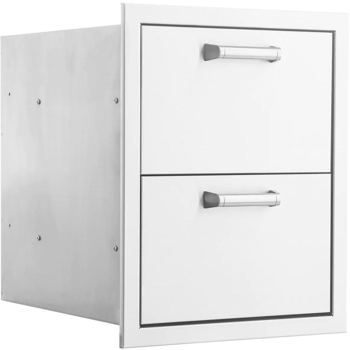 BBQGuys Signature 16-Inch Stainless Steel Double Access Drawer - Angled View - White Background thumbnail