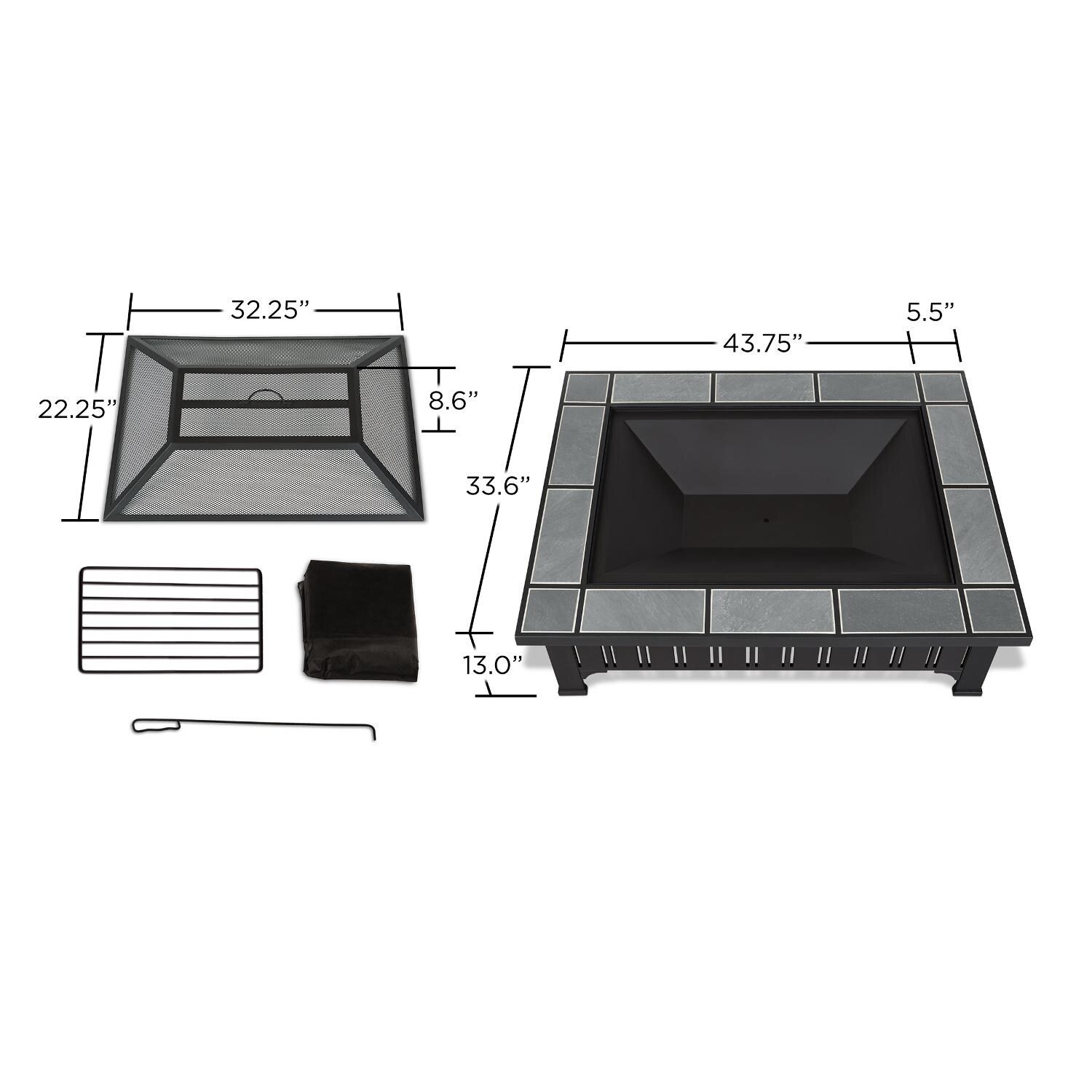 Real Flame Evans 43-Inch Rectangle Wood Burning Fire Pit - Black - Dimensions & Components thumbnail