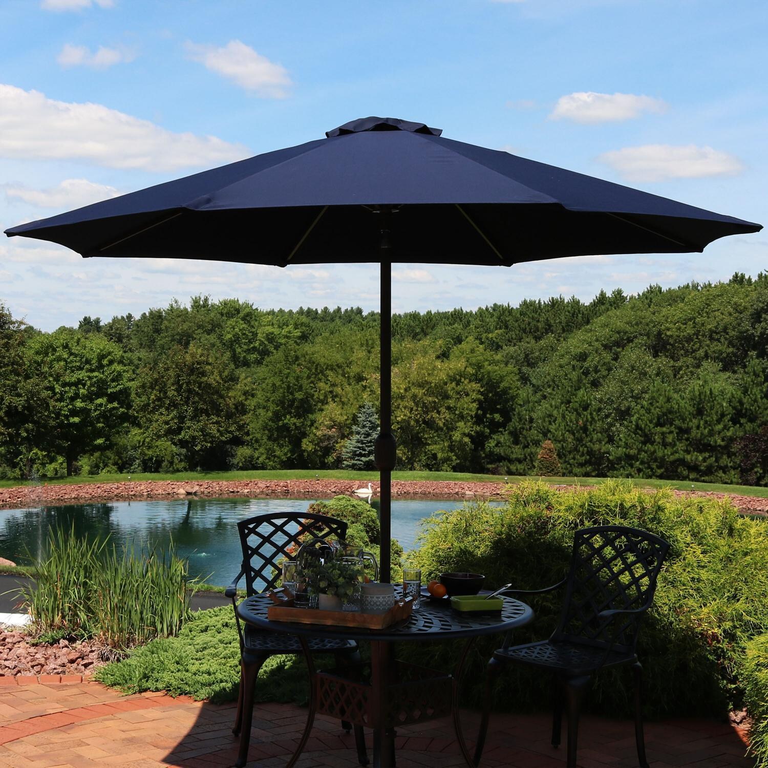 Ultimate Patio 9 Ft. Octagonal Patio Umbrella W/ Crank & Tilt - Navy Blue - Lifestyle View thumbnail