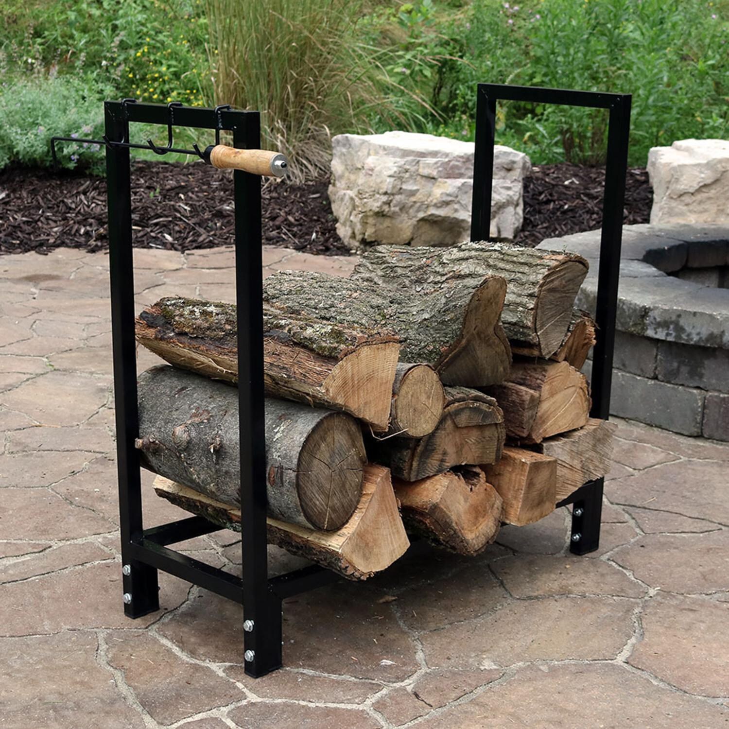 Ultimate Patio SC-QXWR30 Indoor/Outdoor Black Steel Firewood Log Holder - 30-Inch - Lifestyle thumbnail