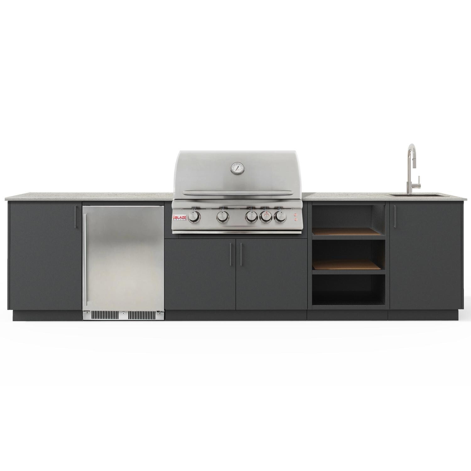 Urban Bonfire B-Breeze-32-Blaze-Keon-Anthracite Breeze 32 Outdoor Kitchen w/ Blaze Premium LTE Propane Grill, Sink, Refrigerator, Keon Countertop & Anthracite Finish - White Background thumbnail