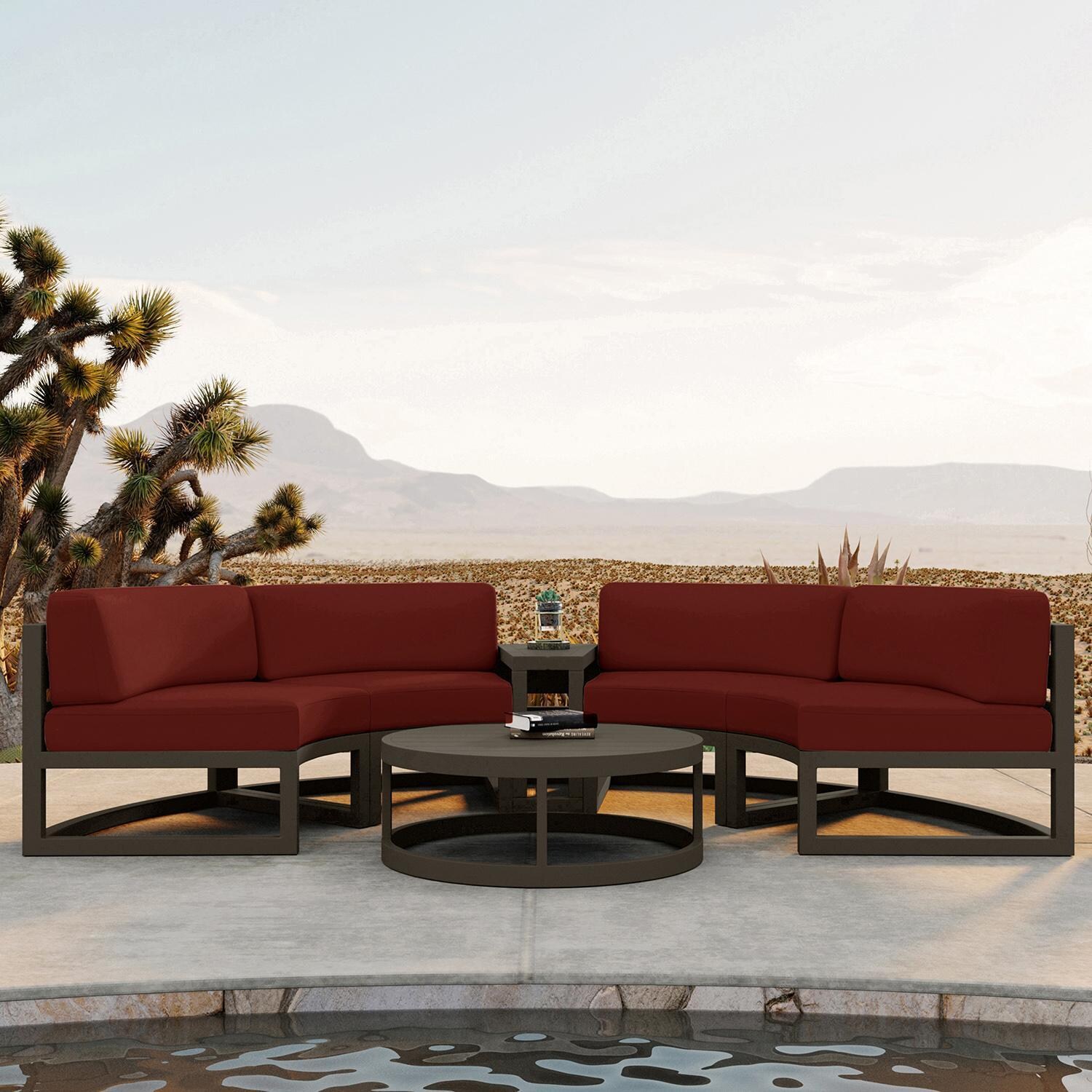 Misty Cove 4 Pc Aluminum Seating Set - Curved Sectional in Slate/Canvas Henna by Lakeview Outdoor Designs