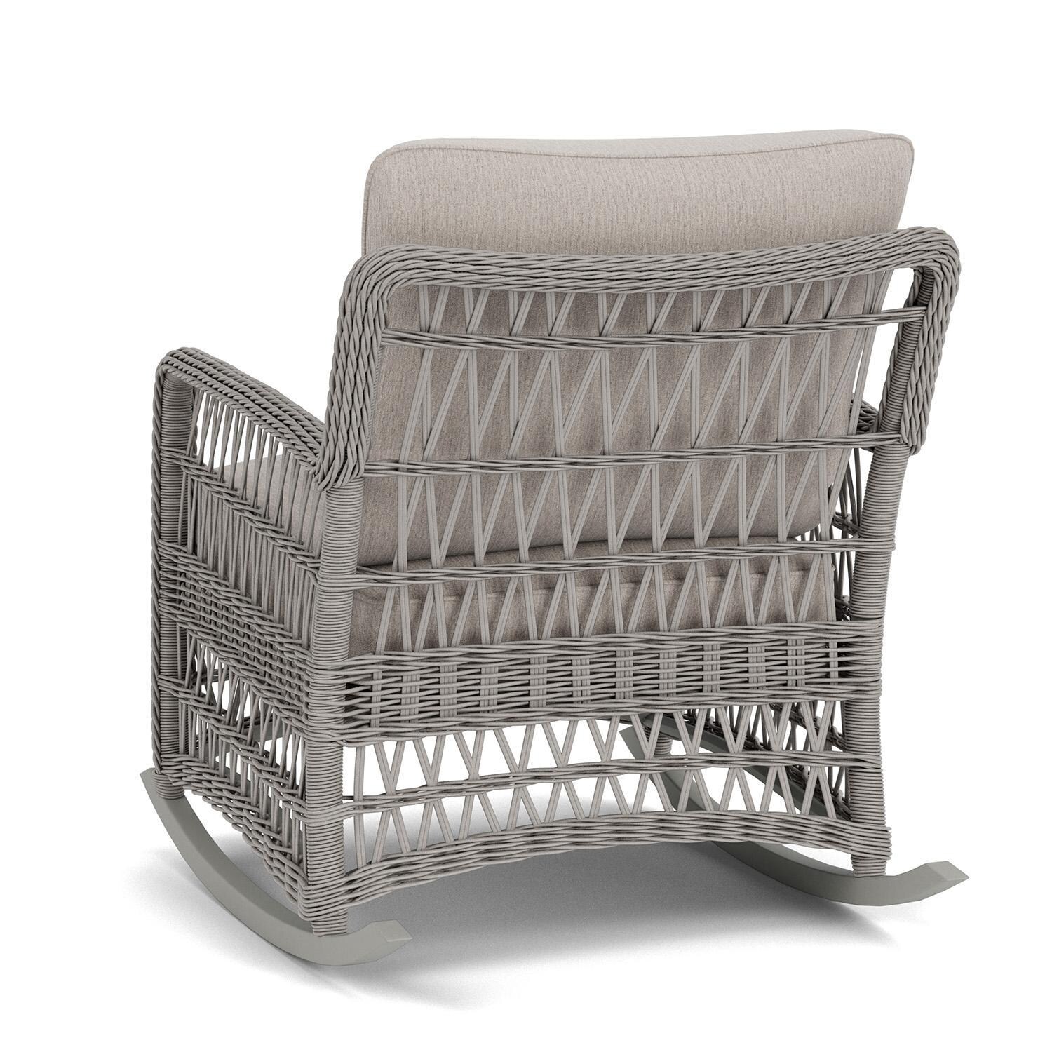 Lloyd Flanders Mackinac Lounge Rocker in Putty Finish with Remy Cloud Fabric - Rear Left thumbnail