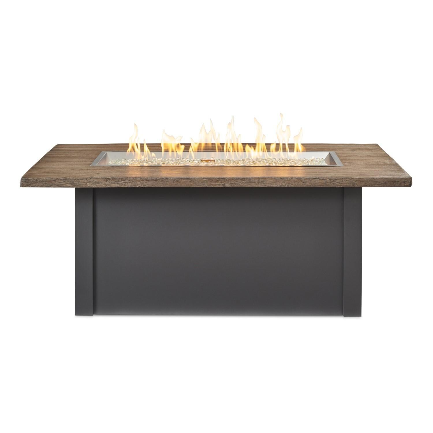 Havenwood 62 Inch Fire Pit Table W/ Driftwood Top & Grey Base - Front Flame - White Background thumbnail