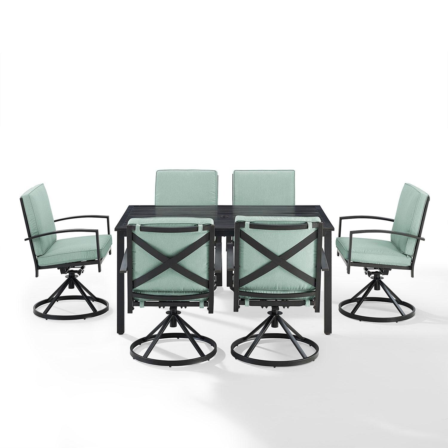 Ultimate Patio UP-82255BZ-MI 7Pc Outdoor Dining Set in Mist W/ Swivel Chairs - Front View - White Background thumbnail