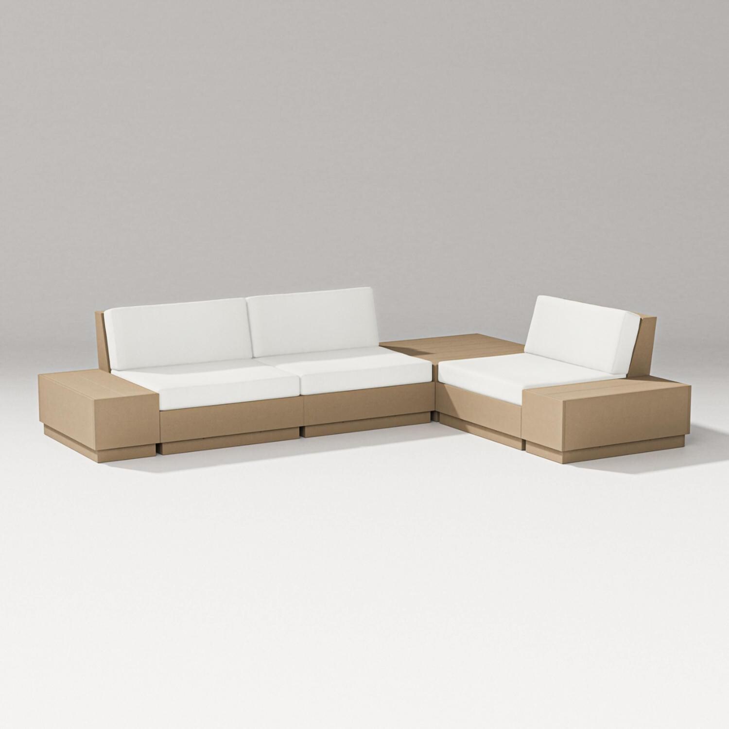 PW Designer Series Elevate 6 Pc Recycled Plastic Sectional Seating Set in Vintage Sahara/Natural Linen - Set - White Background thumbnail