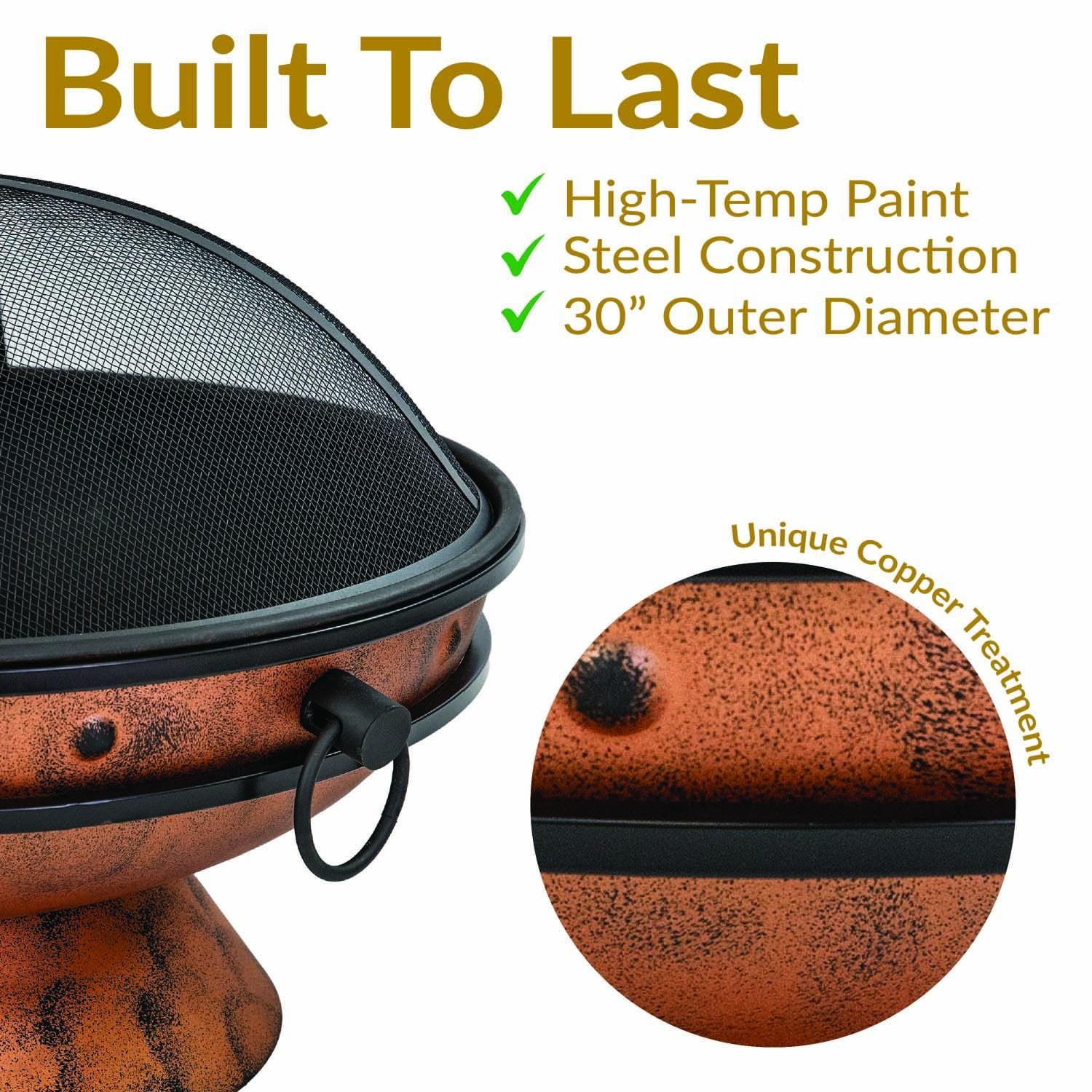 Cauldron 31-in Round Steel Wood-Burning Fire Pit in Copper by Ultimate Patio - Detail thumbnail