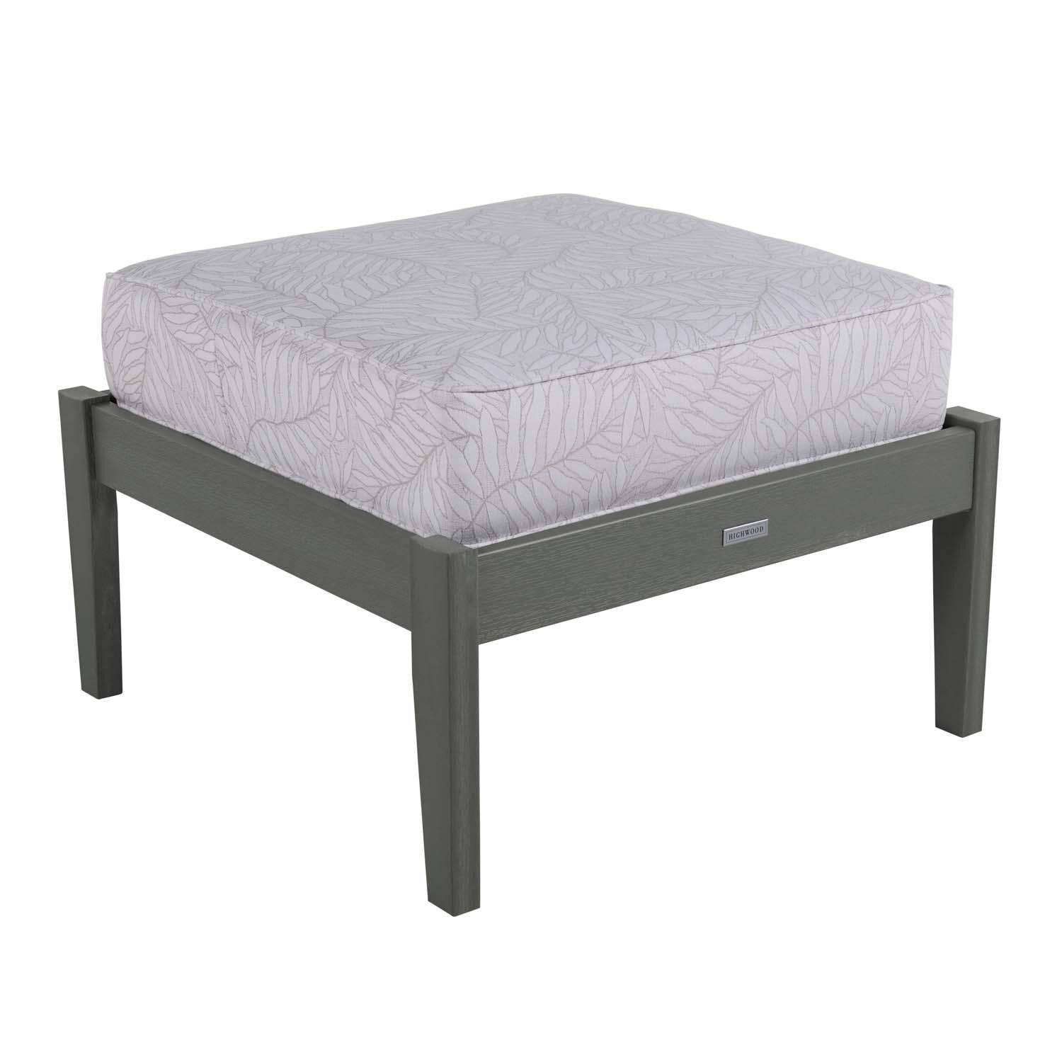 Blushing Bay Recycled Plastic Ottoman in Lively Parchment/Coastal Teak by Lakeview Outdoor Designs - Angled View - White Background thumbnail