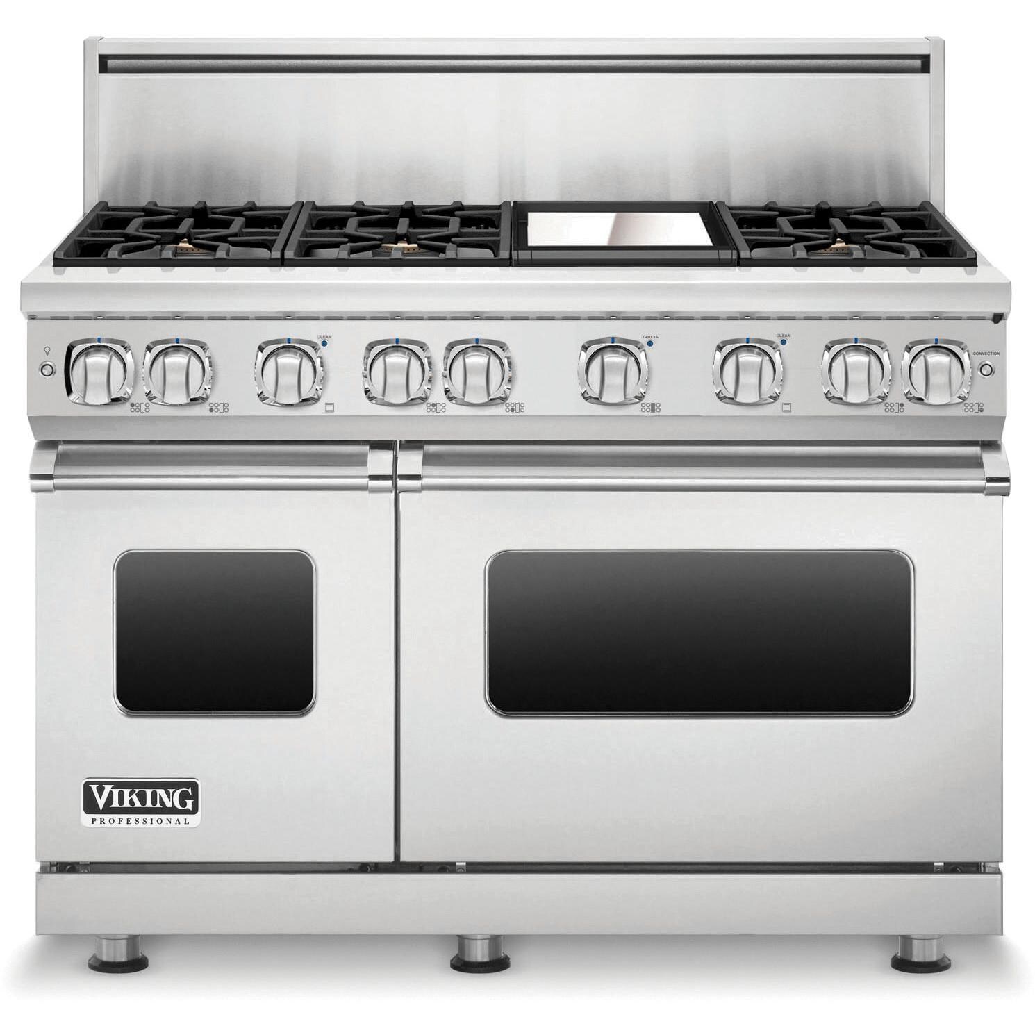 Viking Professional 7 Series 48-Inch 6-Burner Natural Gas Range With Griddle - Stainless Steel - VGR7486GSS - With Backguard thumbnail