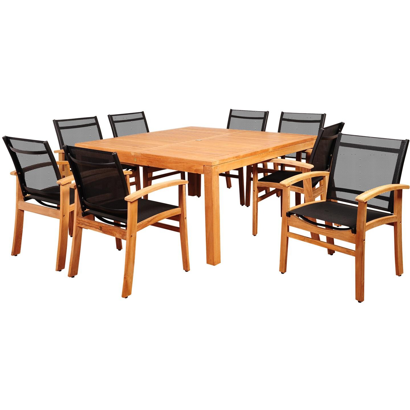 Amazonia Sunset View 8 Person Sling Patio Dining Set With Teak