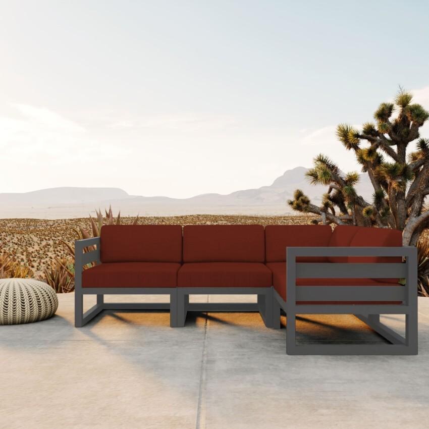 Misty Cove 4 Pc Aluminum Seating Set w/ Sectional in Slate/Canvas Henna by Lakeview Outdoor Designs