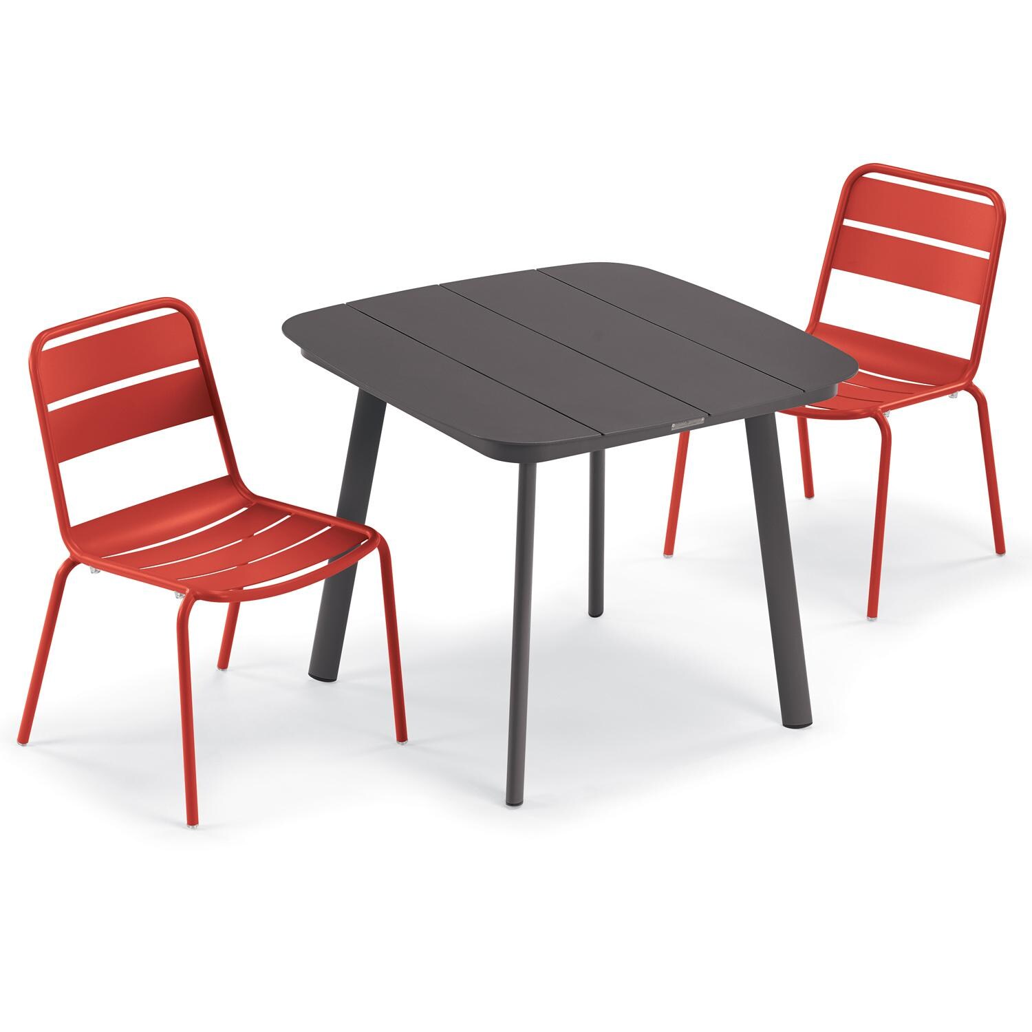 Oxford Garden Kapri 3 Pc Aluminum Dining Set W/ Side Chairs in Carbon/Venetian - Top View thumbnail