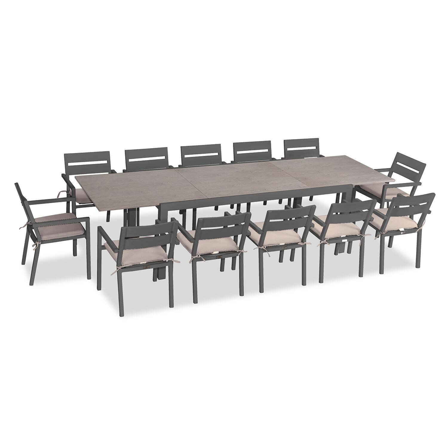 Calm Bay 13 Pc Extendable Aluminum Dining Set in Slate/Barnwood/Canvas Flax by Lakeview Outdoor Designs