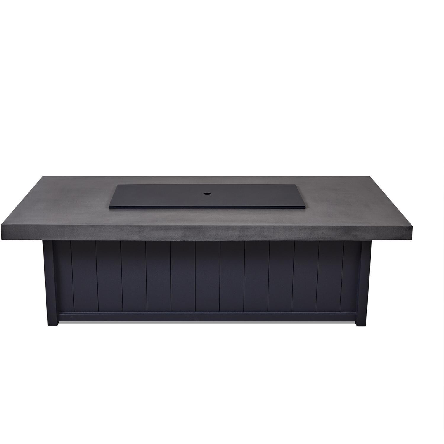 Grahamview 35267LP-CHRC/SMK 72 Inch Rectangular Aluminum Propane Fire Pit Table in Gray by BBQGuys Signature - Lid On - White Background thumbnail