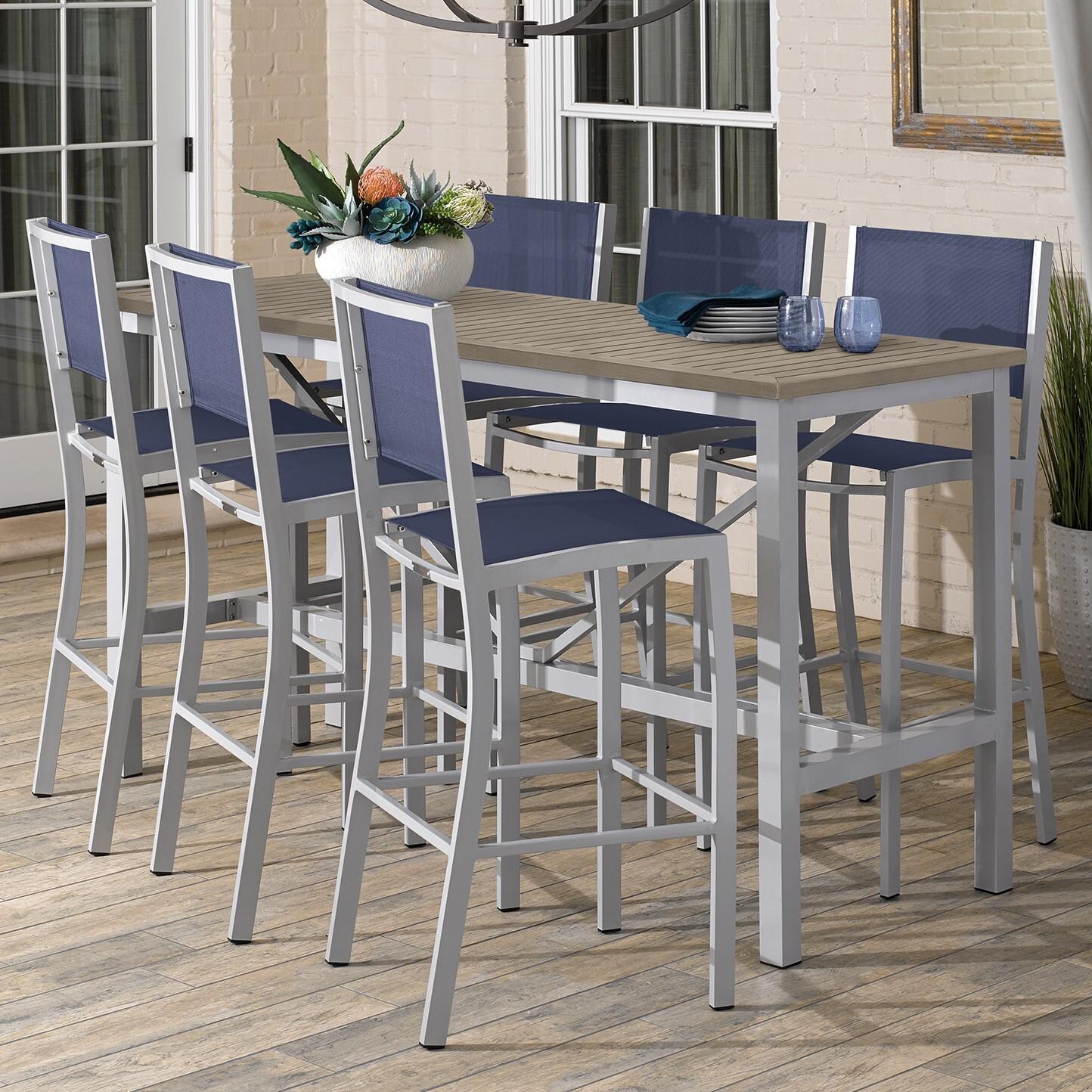 Travira 7 Piece Aluminum Patio Bar Set W/ 72 X 30 Inch Rectangular Tekwood Vintage Table By Oxford Garden - Ink Pen Sling