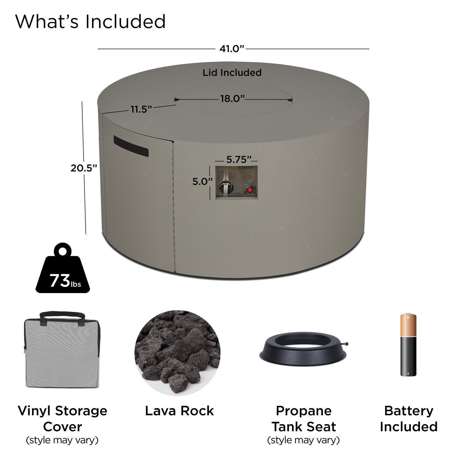 Covewood 4292LP-CGRY 41 Inch Round Aluminum Propane Fire Pit Table in Gray by BBQGuys Signature - Features - Detail thumbnail