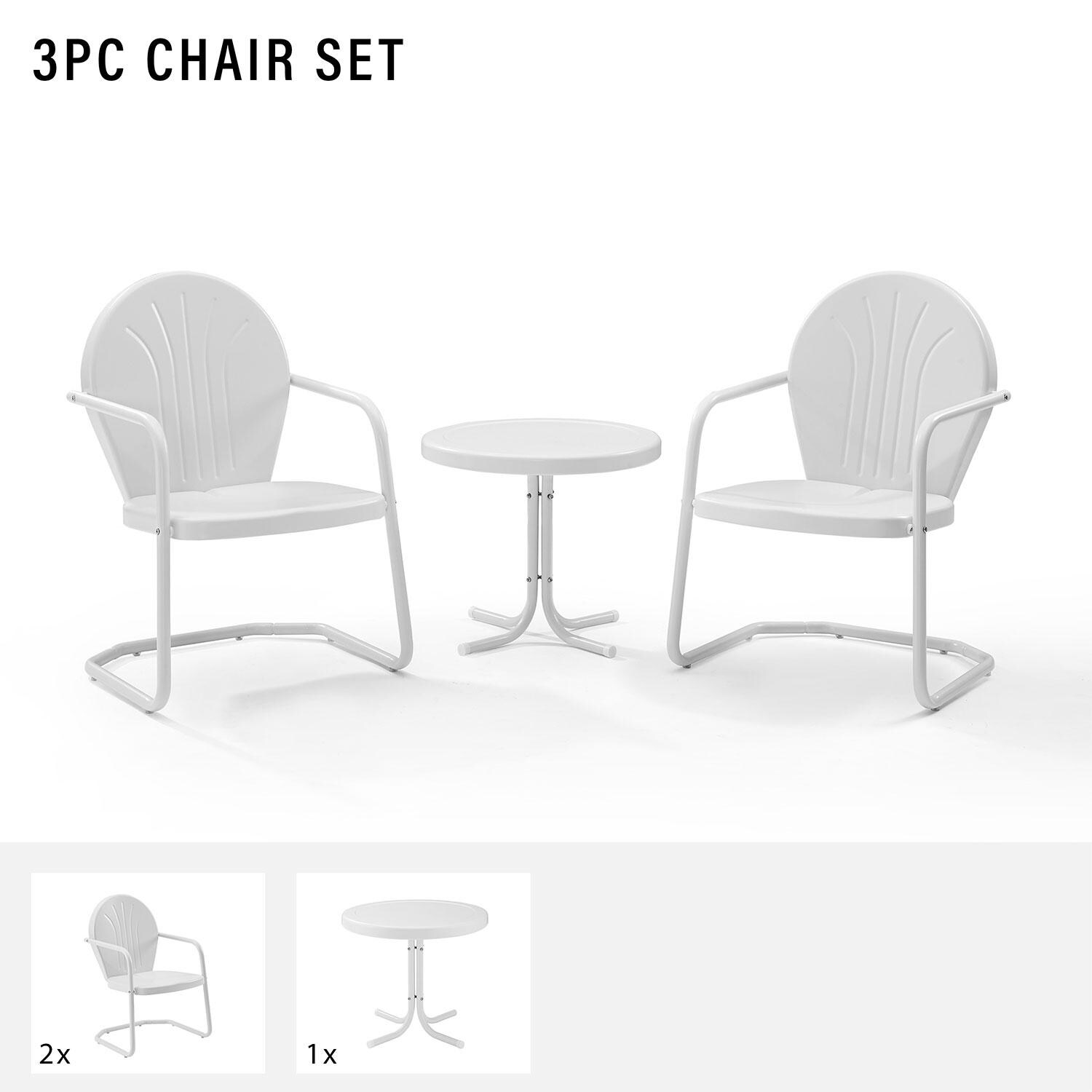 Ultimate Patio UP-32237WH 3Pc Retro Outdoor Chair Set White Gloss - Includes in Set (Two Chairs and Table) - Diagram thumbnail