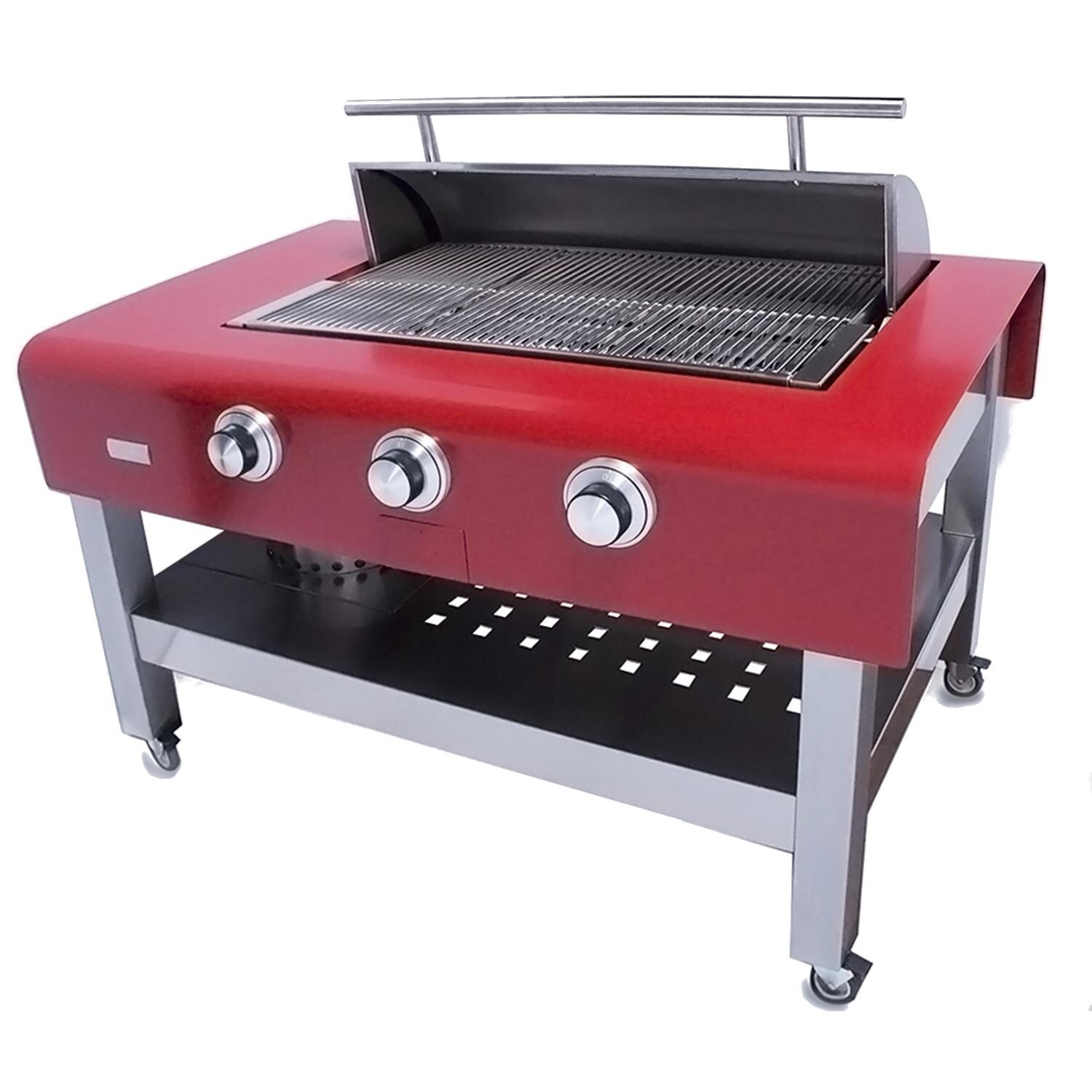 Rockwell By Caliber 60-Inch Natural Gas Grill On Stainless Table - Stainless Handle - Red