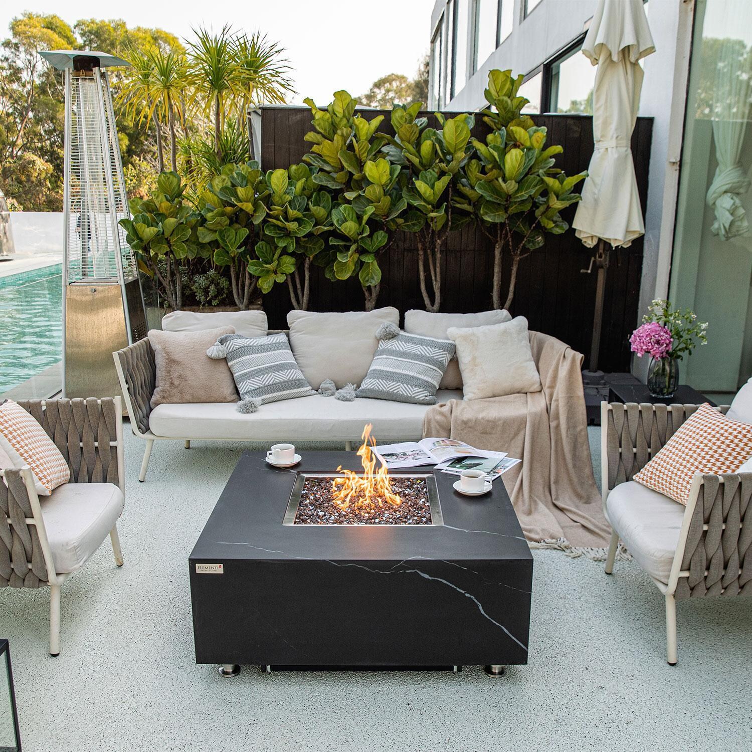 Elementi Sofia 39-Inch Square Marble Porcelain Natural Gas Fire Pit Table - Black - OFP103BB-NG - Lifestyle thumbnail