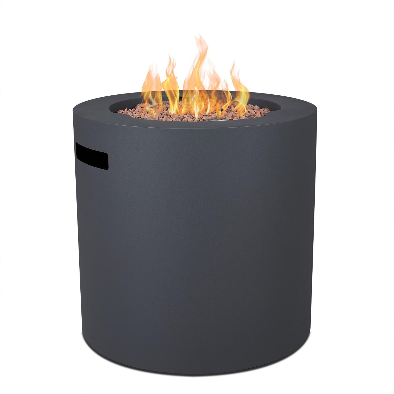 Elysian 3 Pc Powder Coated Steel 24 Inch Round Fire Pit in Weathered Slate by Lakeview - Burner Lit - White Background thumbnail