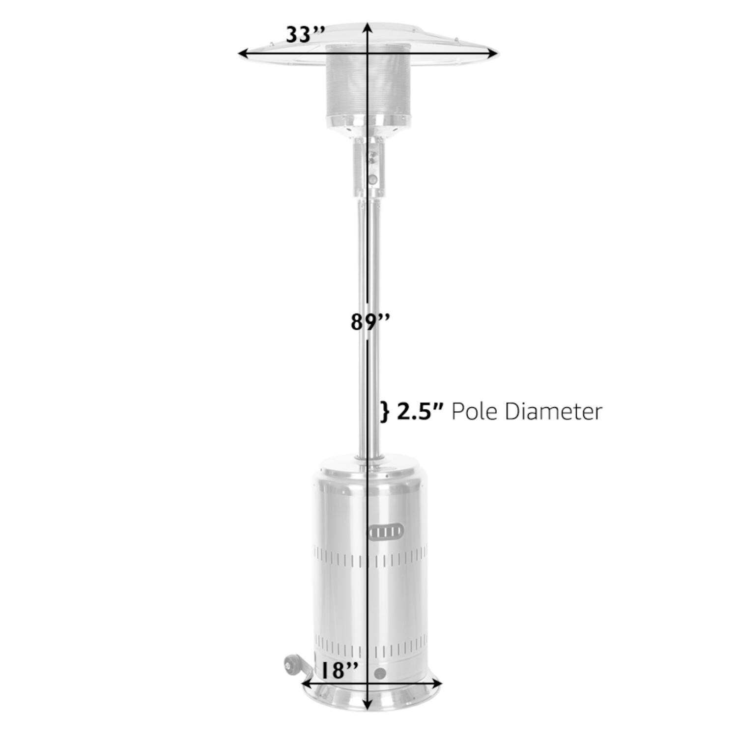 Ultimate Patio 63714 Performance Series 46,000 BTU Propane Gas Patio Heater - Dimensions thumbnail