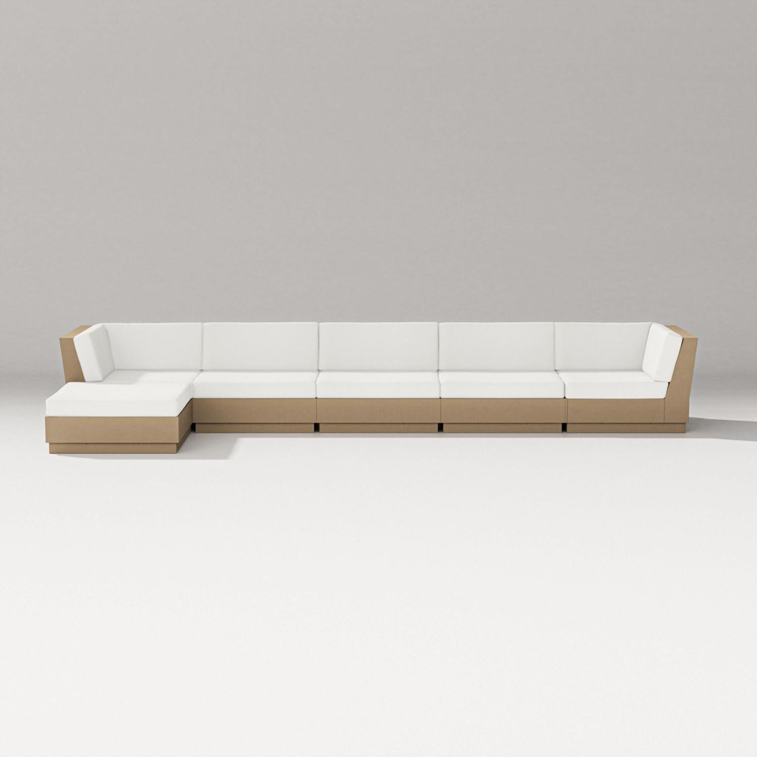 Elevate 6 Pc Recycled Plastic Chaise Sectional Seating Set in Vintage Sahara/Natural Linen By PW Designer Series