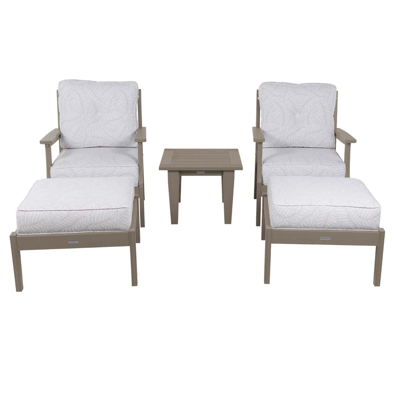 Blushing Bay 5 Pc Recycled Plastic Seating Set in Lively Parchment/Woodland Brown by Lakeview Outdoor Designs - White Background thumbnail