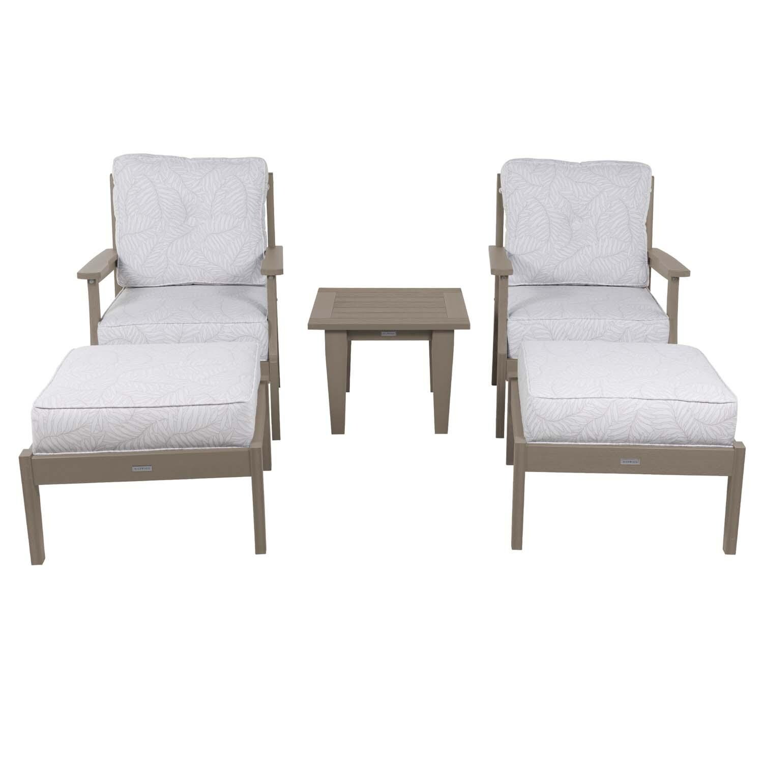 Blushing Bay 5 Pc Recycled Plastic Seating Set in Lively Parchment/Woodland Brown by Lakeview Outdoor Designs - White Background thumbnail