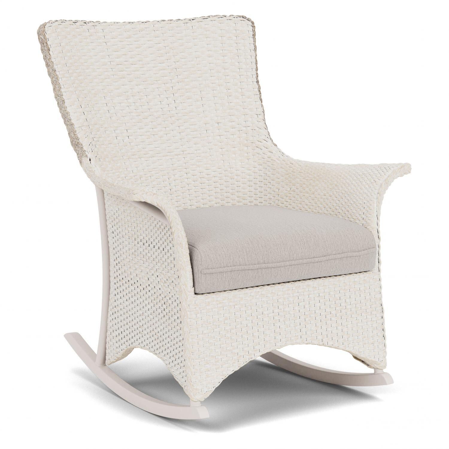 Lloyd Flanders Mandalay Porch Rocker in Antique White Finish with Remy Cloud Fabric - Angled thumbnail