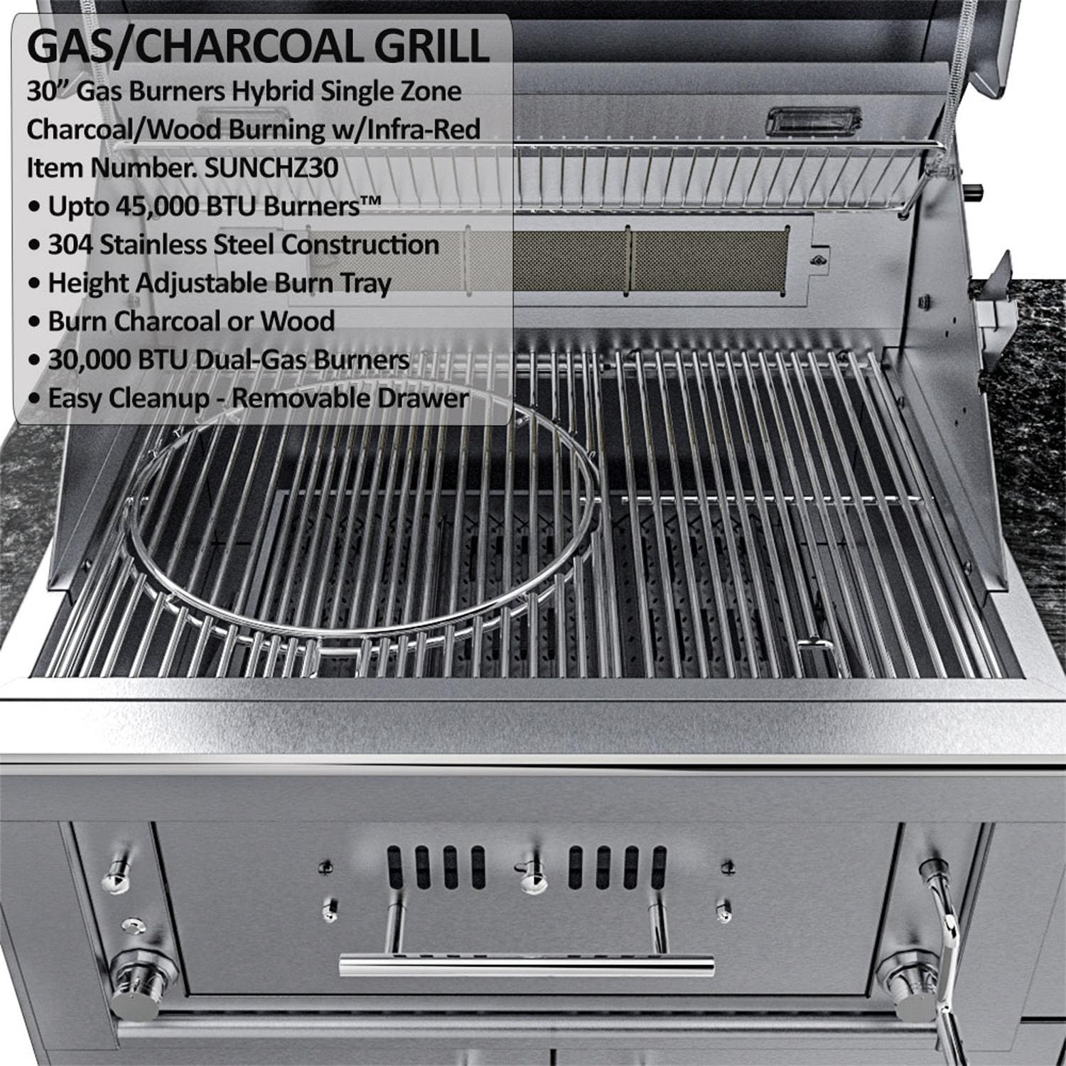 Sunstone Grills SCPALAMO10-LP Alamo 10 Ft Outdoor Kitchen Island w/ Propane Grill & Side Burner, Sink, Door & Drawer - Grates - Detail thumbnail