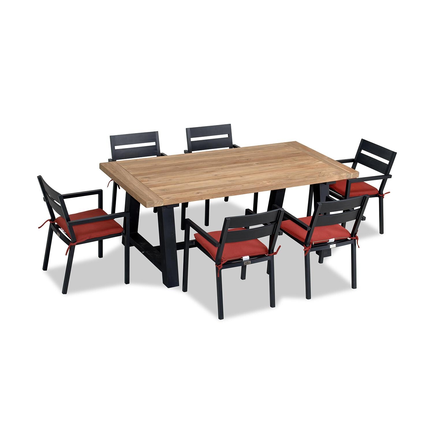 Calm Bay Mill 7 Pc Reclaimed Teak Aluminum Dining Set in Black/Canvas Henna by Lakeview Outdoor Designs