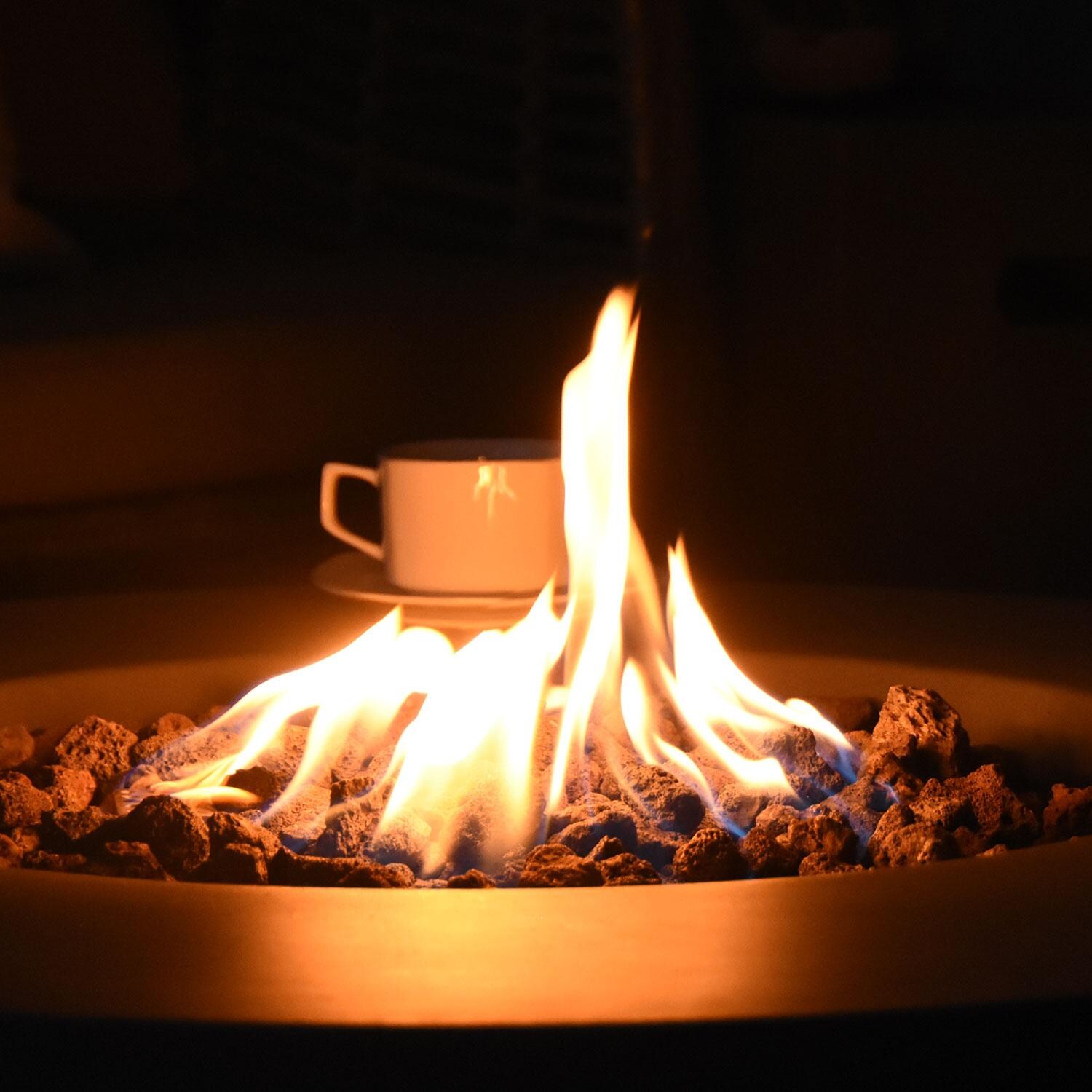 Venice OFG113-LP 34 Inch Round Concrete Propane Fire Pit Table in Black By Elementi - Fire - Detail thumbnail