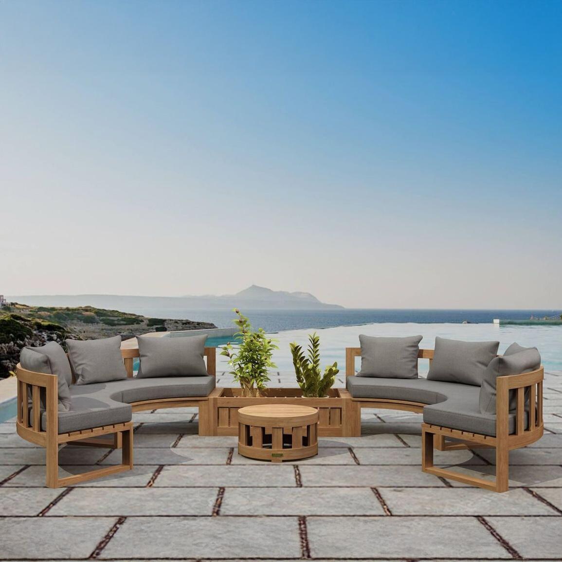 St. Charles 8 Person Teak Seating Set w/ Planter in Cast Slate by Lakeview Outdoor Designs - On the Patio - Lifestyle thumbnail