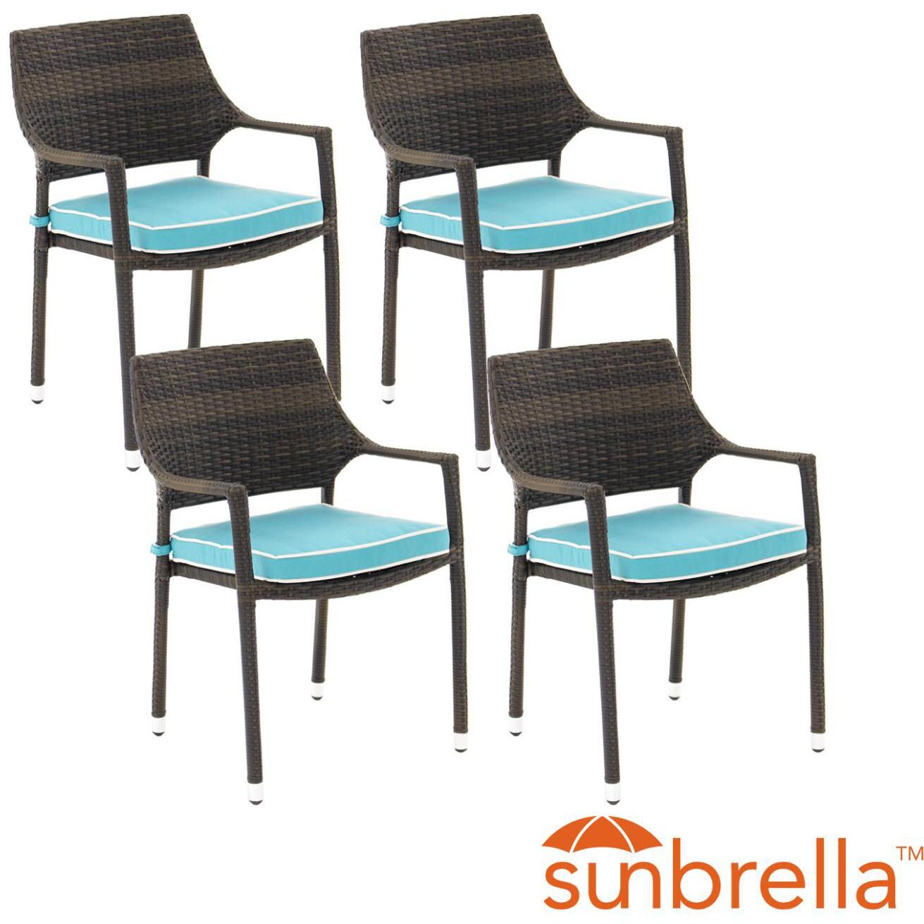 Gentilly 4 Piece Wicker Patio Dining Arm Chair Set W/ Sunbrella Canvas Aruba Cushions By Lakeview Outdoor Designs