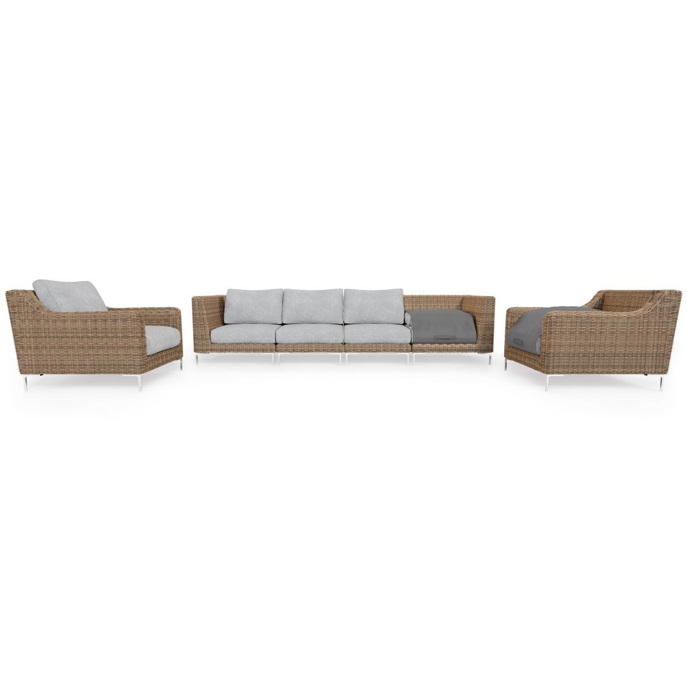 Outer PS-OUT-00142 Brown Wicker Outdoor Sofa w/ Armchairs - 6 Seat - Partially Covered thumbnail