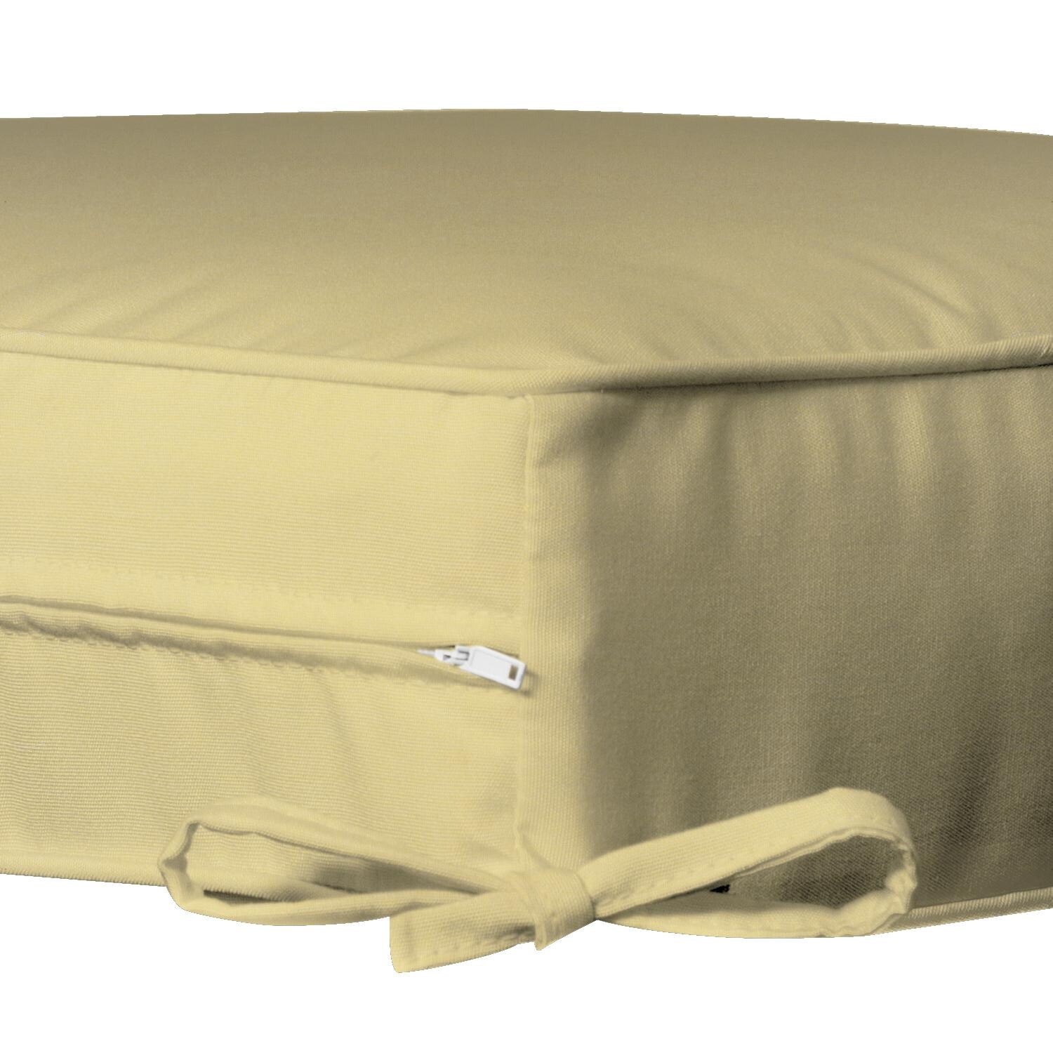 Sunbrella Canvas Buttercup Large Outdoor Replacement Ottoman Cushion W/ Piping By UltimatePatio.com - Zipper and Tie Detail thumbnail