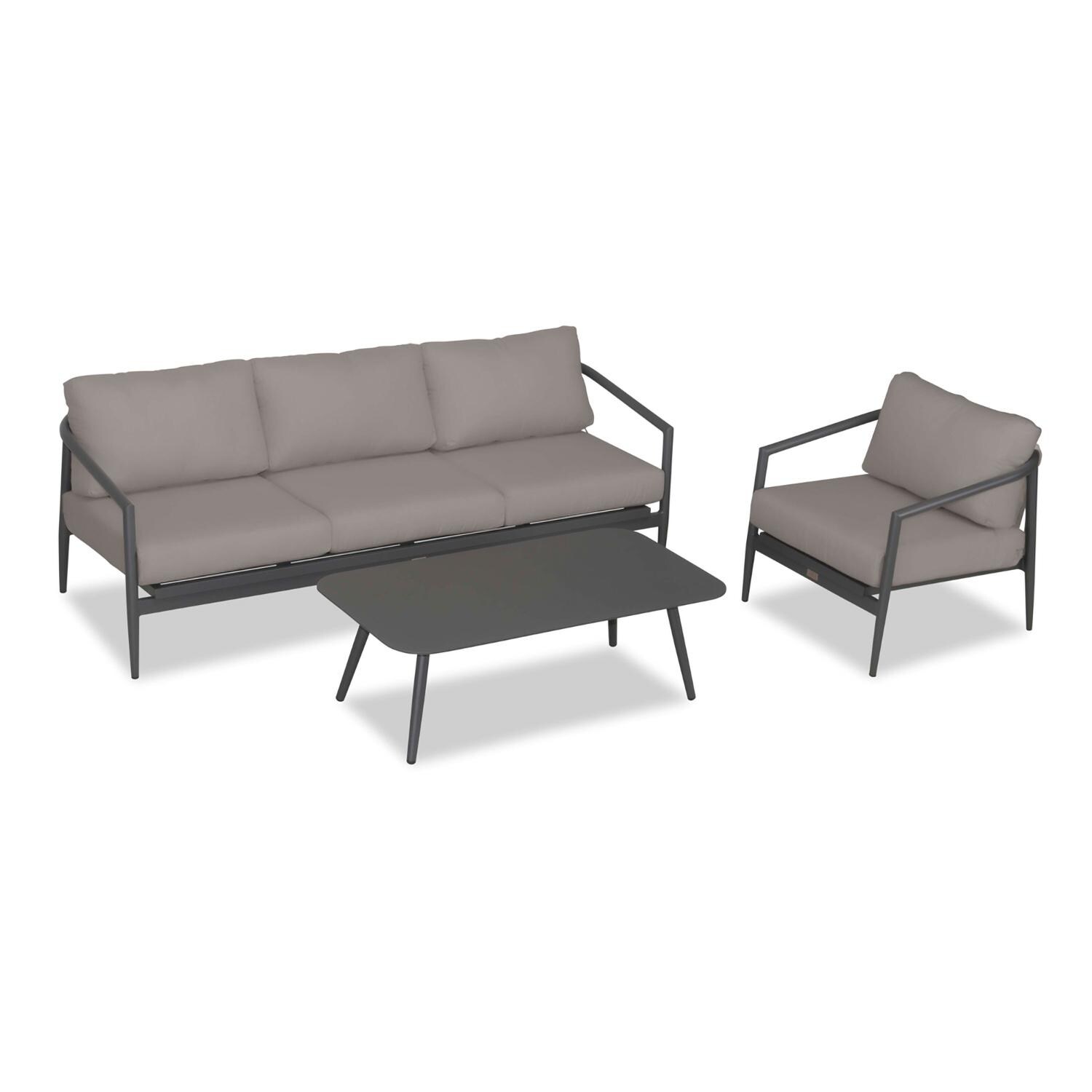 Lakeview Midnight Cove 3 Pc Aluminum Sofa Seating Set in Slate/Pebble Gray/Canvas Charcoal - Top - White Background thumbnail