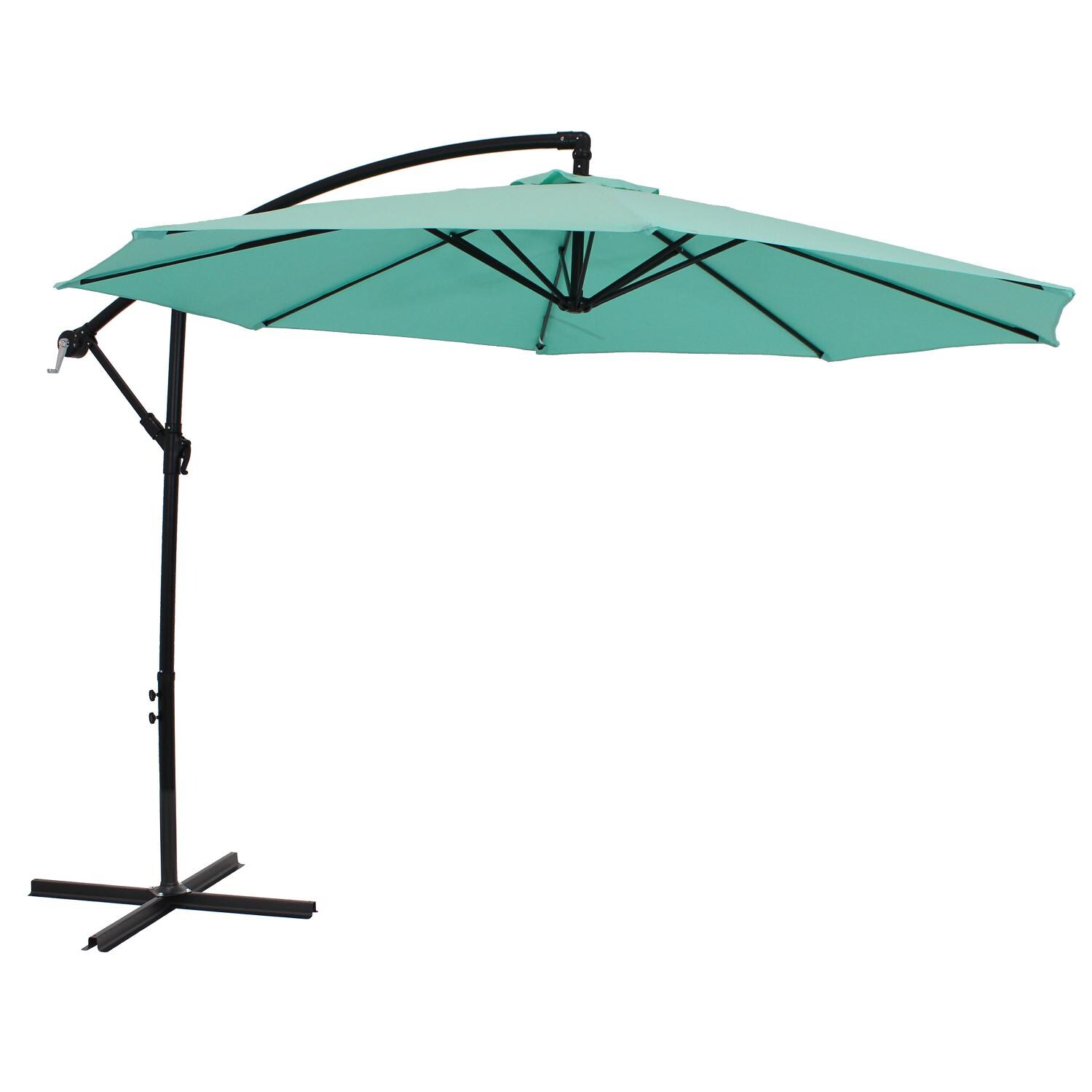 Sunnydaze 9.5 Ft. Octagonal Aluminum Patio Cantilever Umbrella W/ Crank - Black Frame & Seafoam Polyester Canopy image