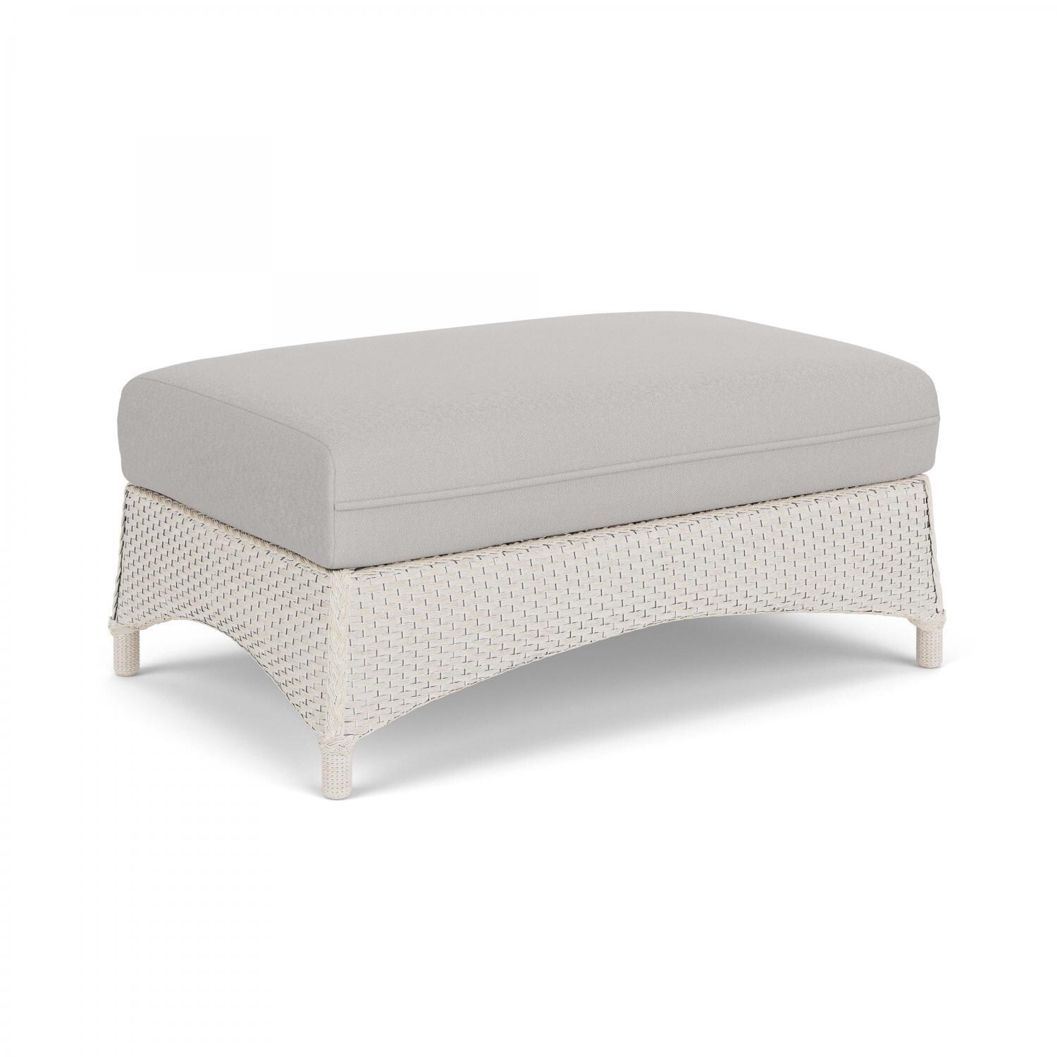 Lloyd Flanders Mandalay Large Ottoman in Antique White Finish with Tundra Dove Fabric - Angled thumbnail