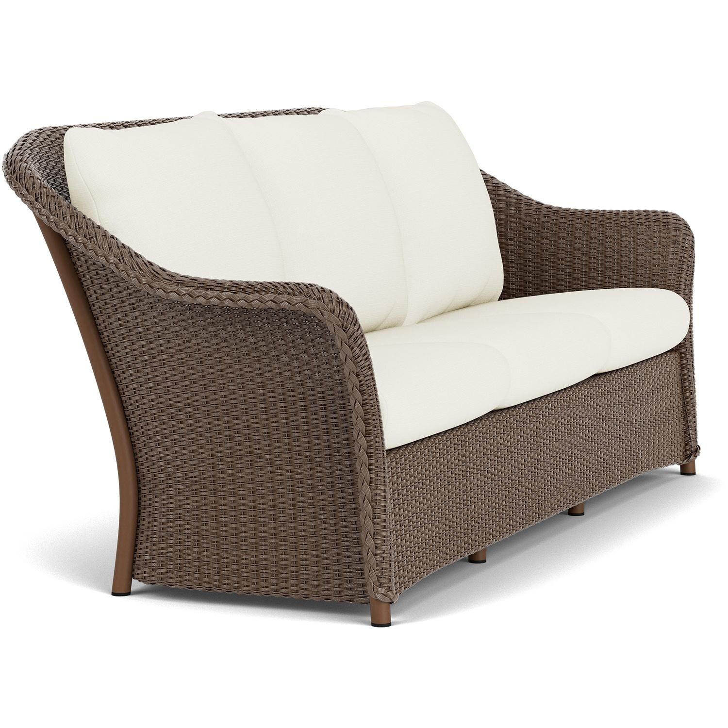 Lloyd Flanders Weekend Retreat Sofa in Bark Finish W/ Sailcloth Salt Fabric - Angled thumbnail