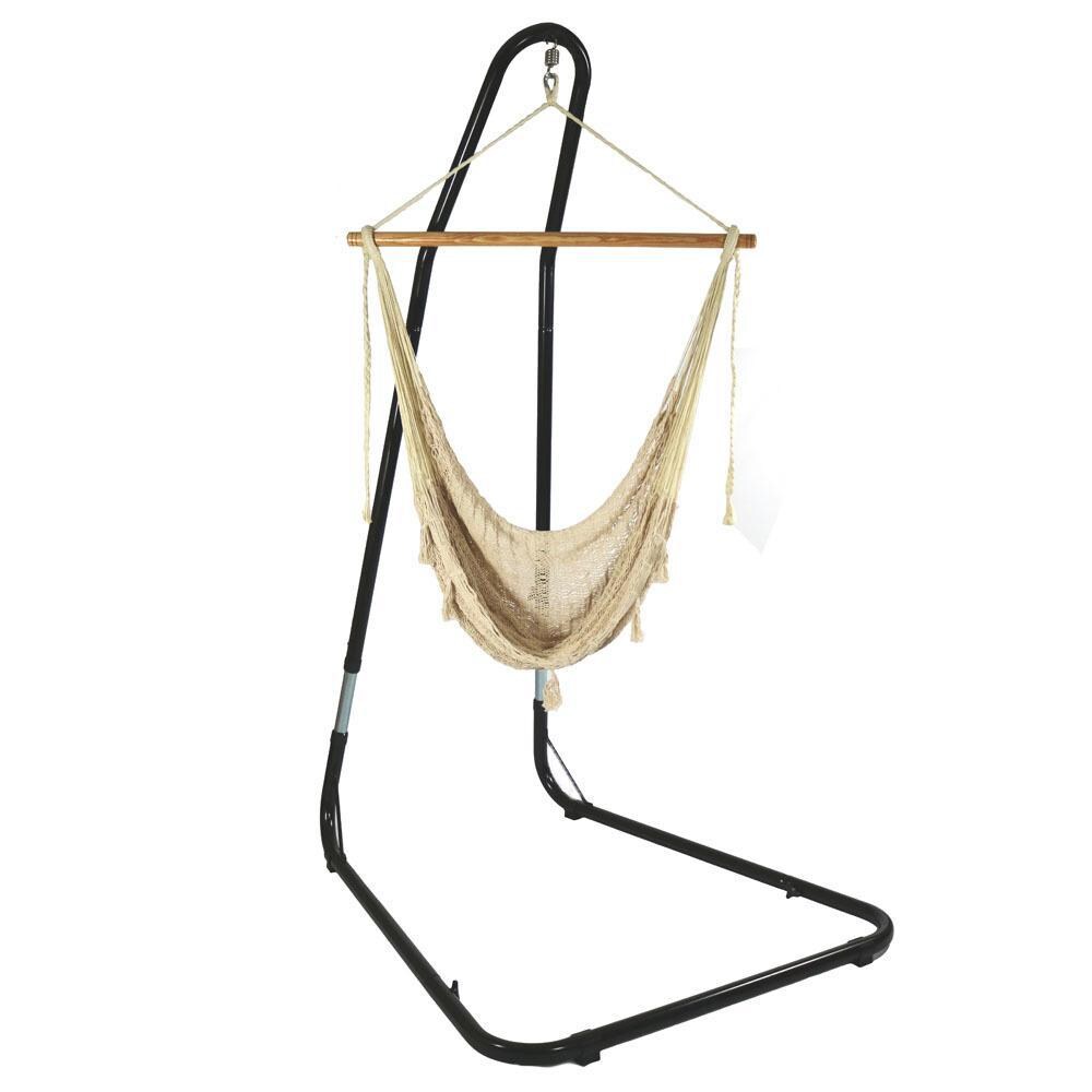Ultimate Patio Extra Large Hanging Mayan Rope Hammock Chair w/ Adjustable Stand - Natural thumbnail