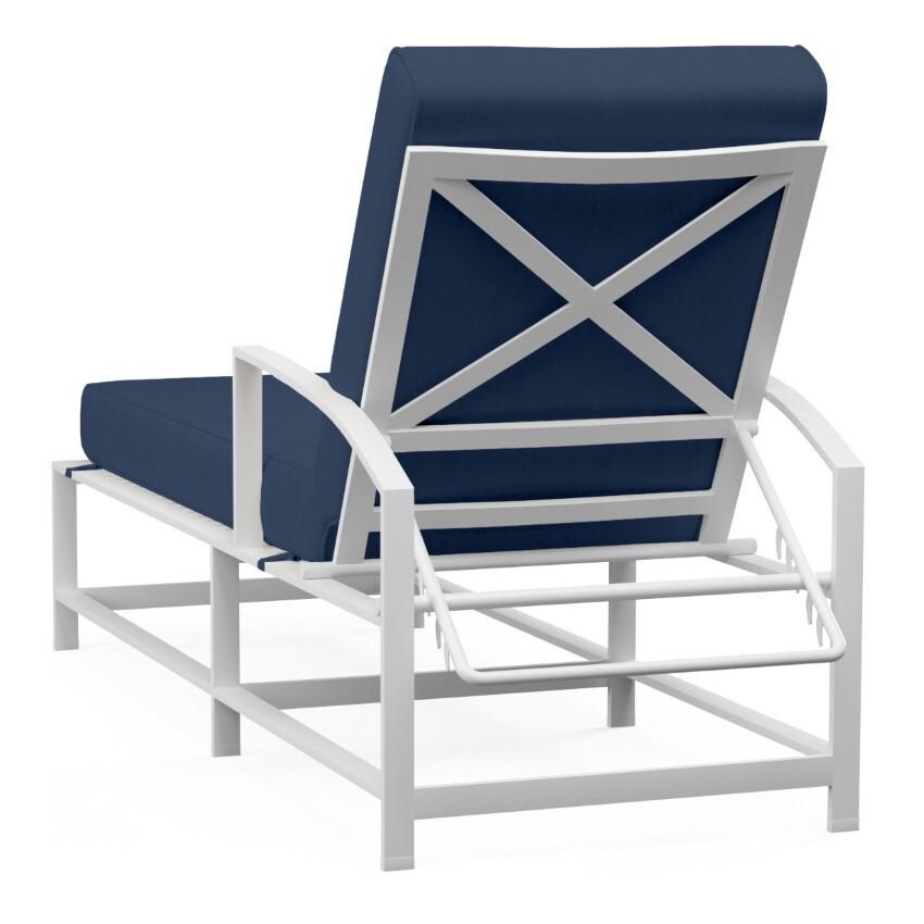 Bristol Aluminum Chaise Lounge w/ Self Welt in White/Spectrum Indigo by Sunset West - Chair Back - White Background thumbnail