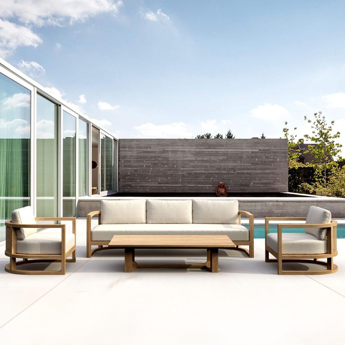 Carondelet 4 Pc Teak Seating Set in Linen Natural by Lakeview Outdoor Designs