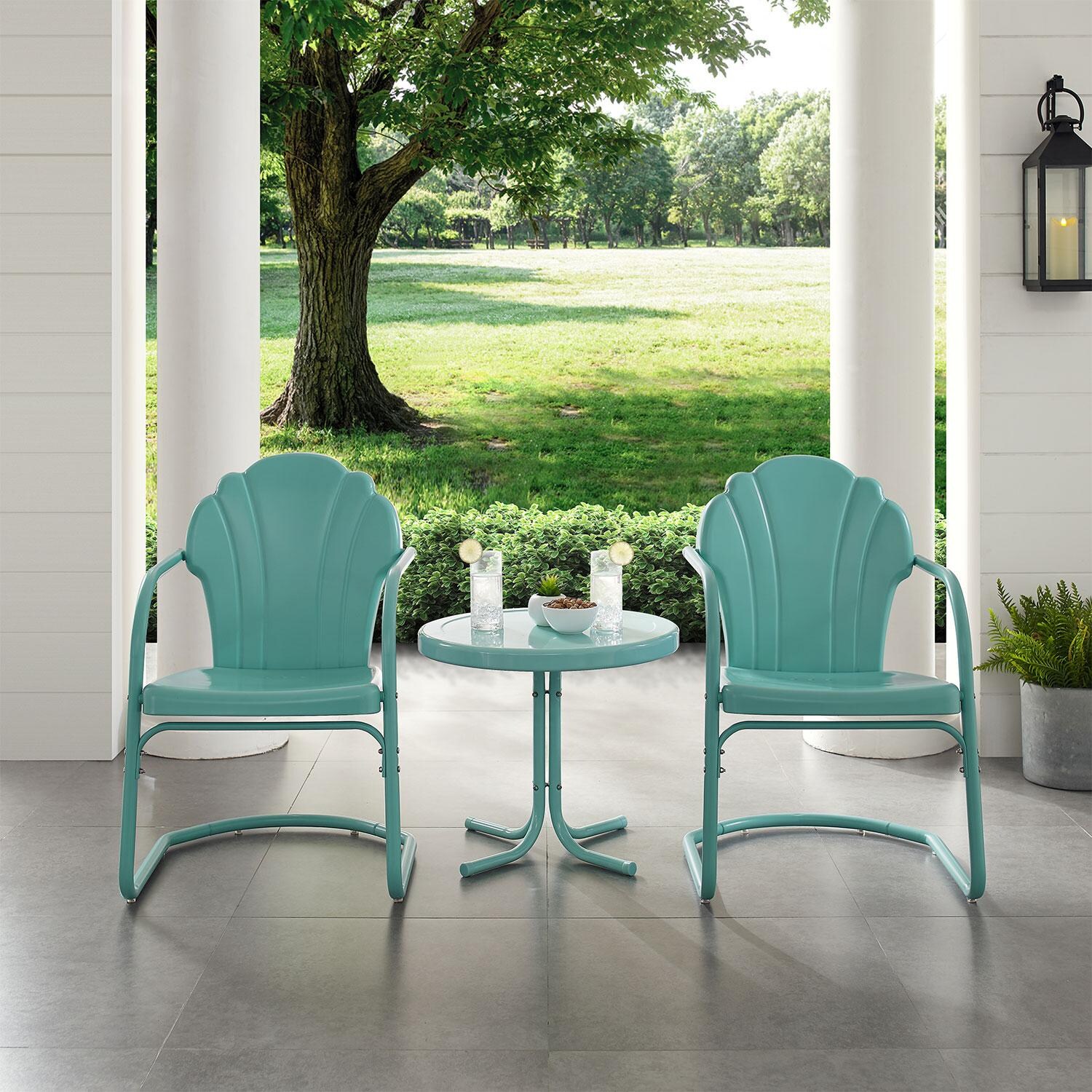 Ultimate Patio UP-32244BL 3Pc Retro Outdoor Chair Set in Pastel Blue - On Patio - Lifestyle thumbnail