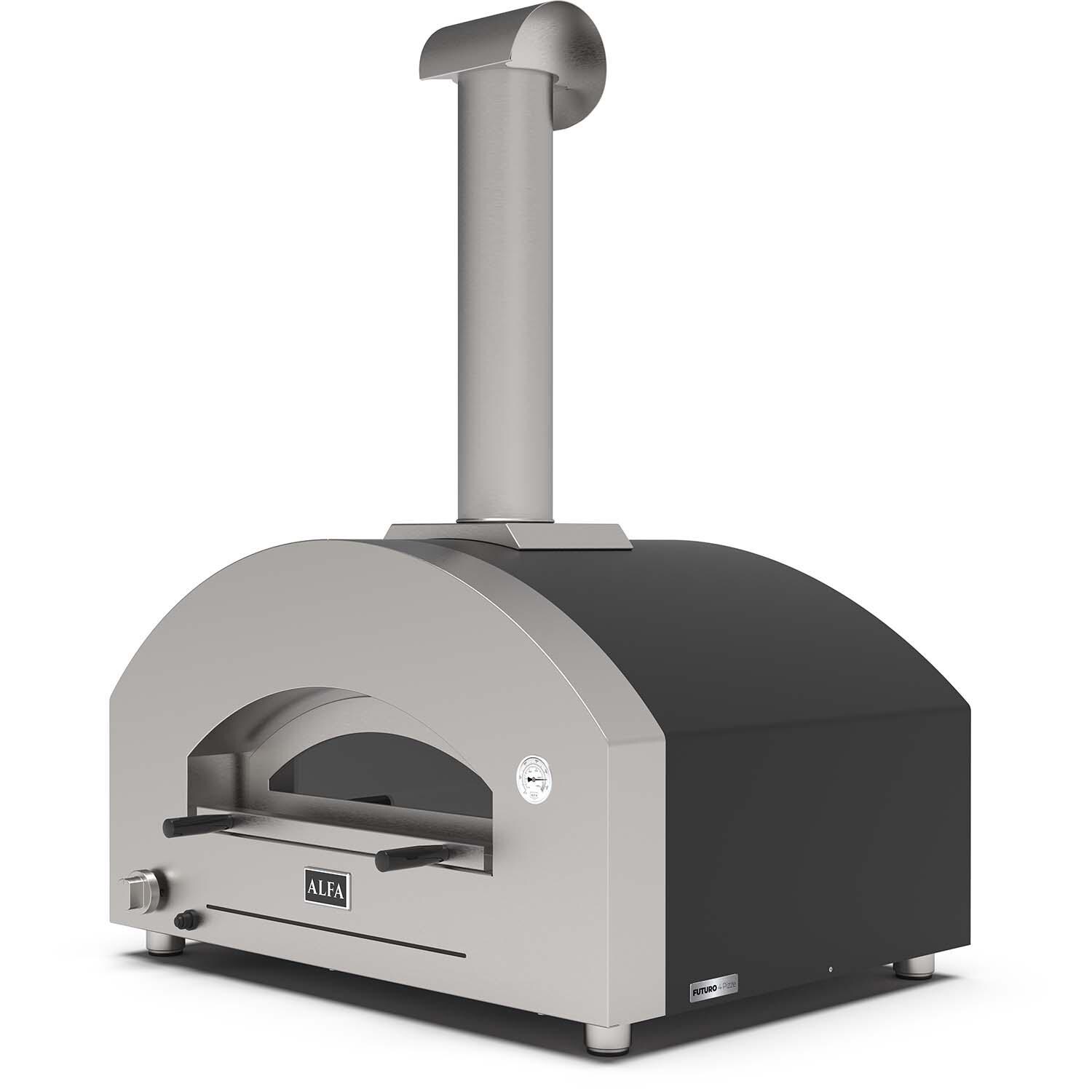 Alfa FXFT-4P-GNEGO-U Futuro 4 Pizze Propane Pizza Oven - Wrinkle Black - Right Angled View - White Background thumbnail