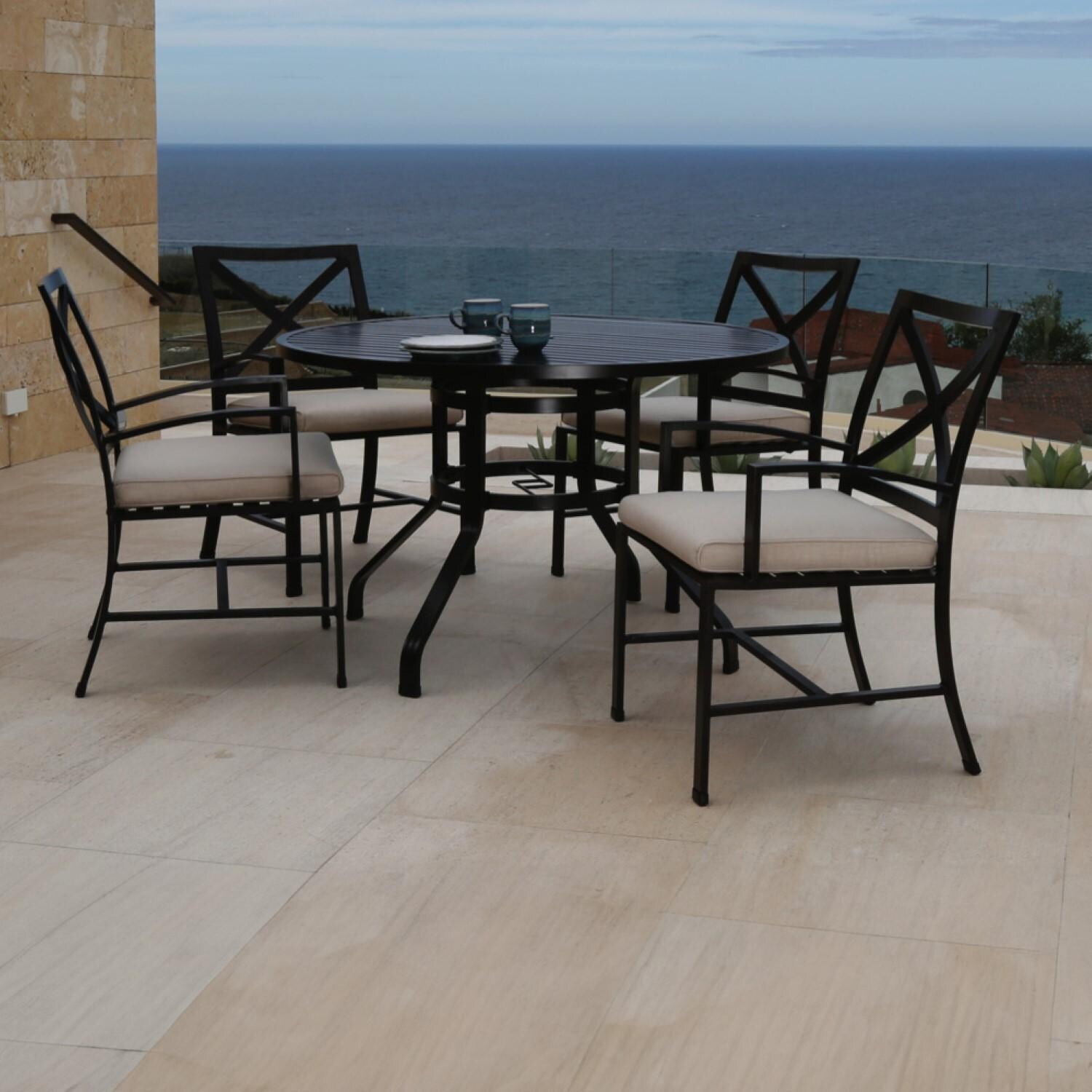 La Jolla 2 Piece Aluminum Patio Dining Arm Chair Set W/ Sunbrella Canvas Flax Cushions By Sunset West - Lifestyle thumbnail