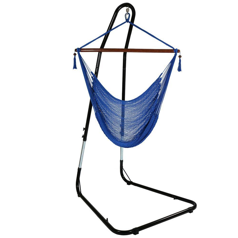 Ultimate Patio Extra Large Hanging Caribbean Hammock Chair w/ Adjustable Stand - Caribbean Blue