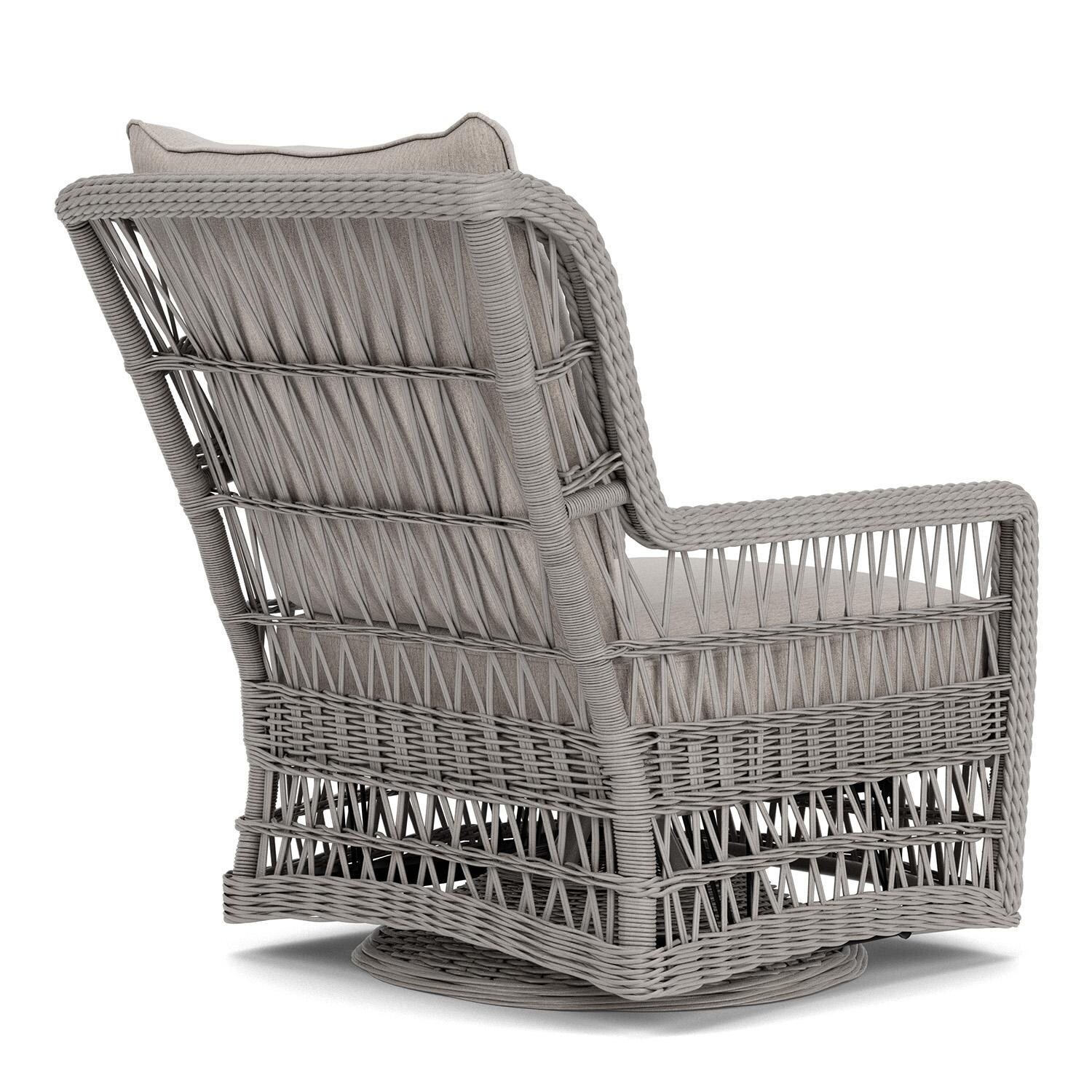 Lloyd Flanders Mackinac High Back Swivel Glider Lounge Chair in Putty Finish with Remy Cloud Fabric - Rear Right thumbnail