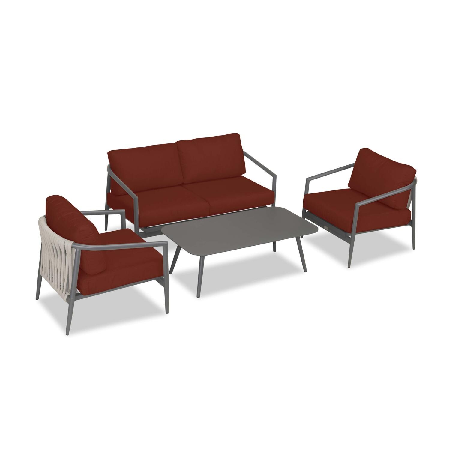 Lakeview Midnight Cove 4 Pc Aluminum Loveseat Seating Set in Slate/Pebble Gray/Canvas Henna - Top - White Background thumbnail