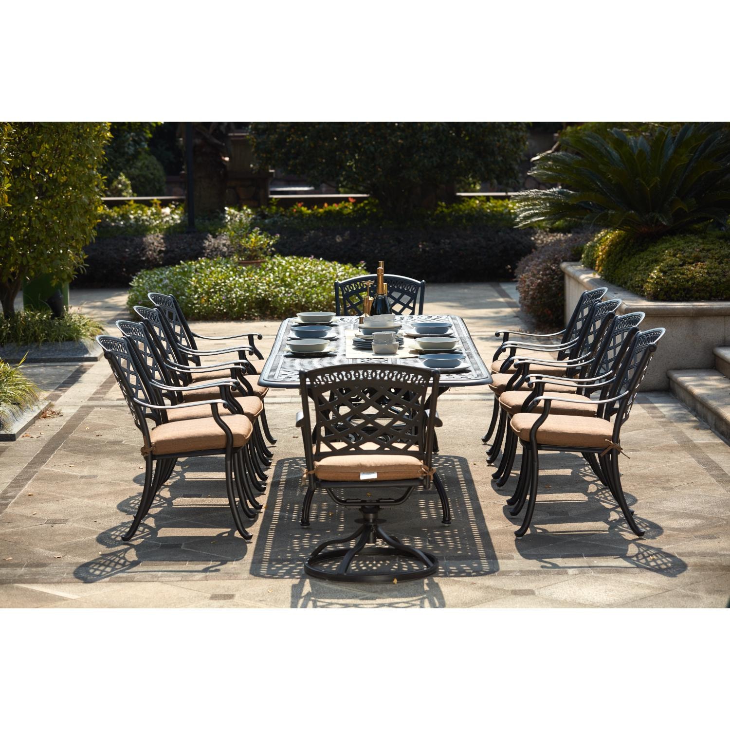 Darlee 201030-11PC-60LE Sedona 11 Piece Cast Aluminum Patio Dining Set W/ 92 X 42 Inch Rectangular Extension Table & Sesame Cushions - Lifestyle thumbnail